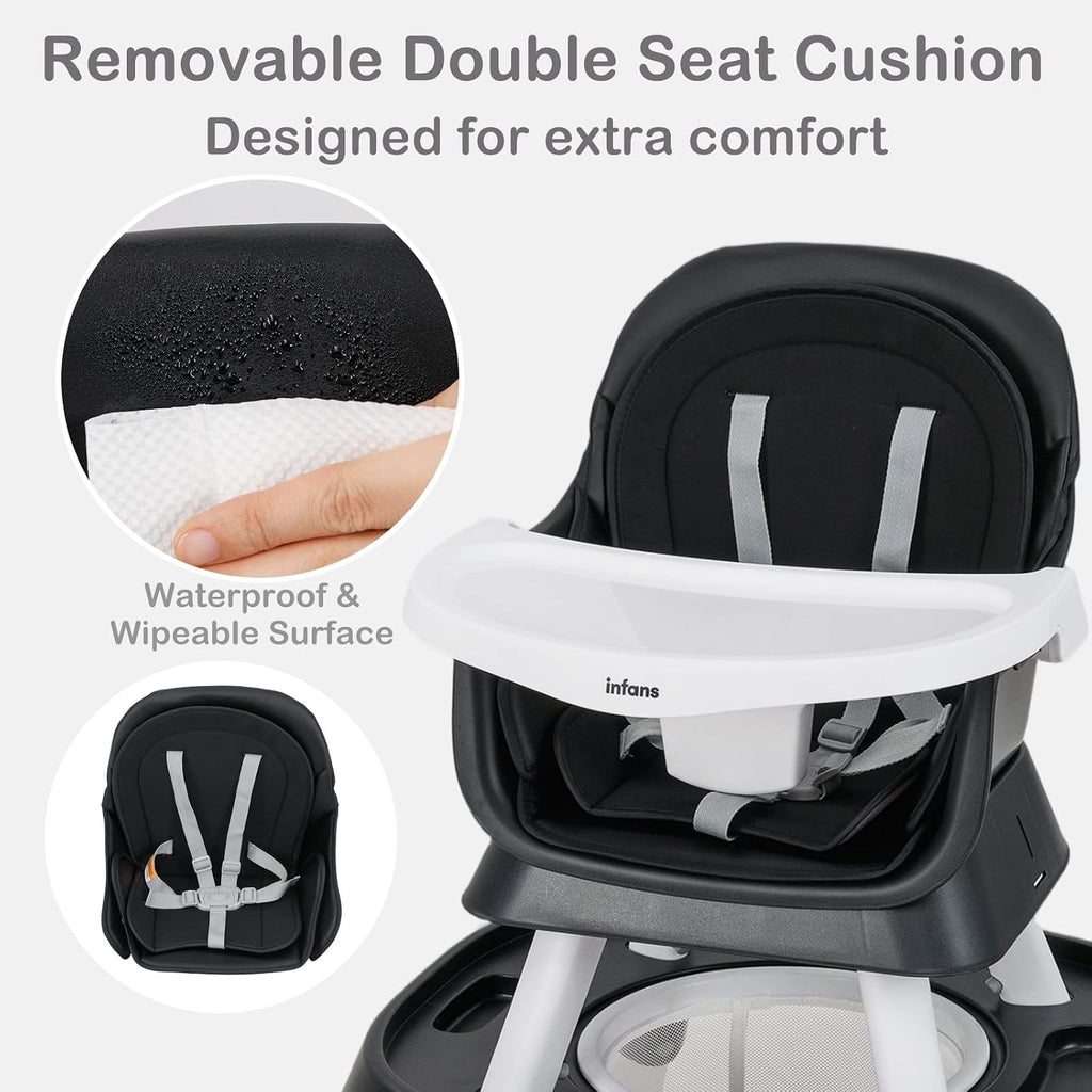 INFANS 9 in 1 High Chair, Convertible Baby Highchair for Babies and Toddlers, Table and Chair Set Building Block Infant Dining Booster Seat, Kids Stool with Activity Children Play Kitchen (Black)