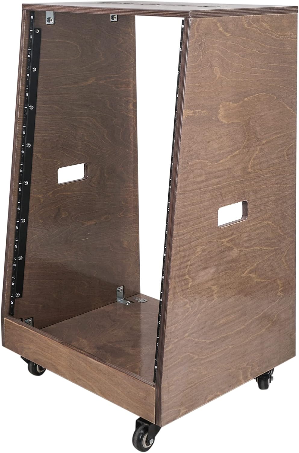 Sound Town DIY Solid Baltic Birch Plywood Slanted 16U Studio Rack, Weathered Brown, Rubber Feet, Casters (SDRK-16TB)