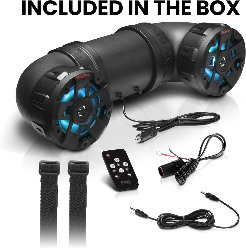 BOSS Audio Systems ATV65BRGB ATV Sound System - 6.5 Inch Speakers, Tweeters, IPX5 Weatherproof, Bluetooth, Built-in Amp, Multi-Color Illumination