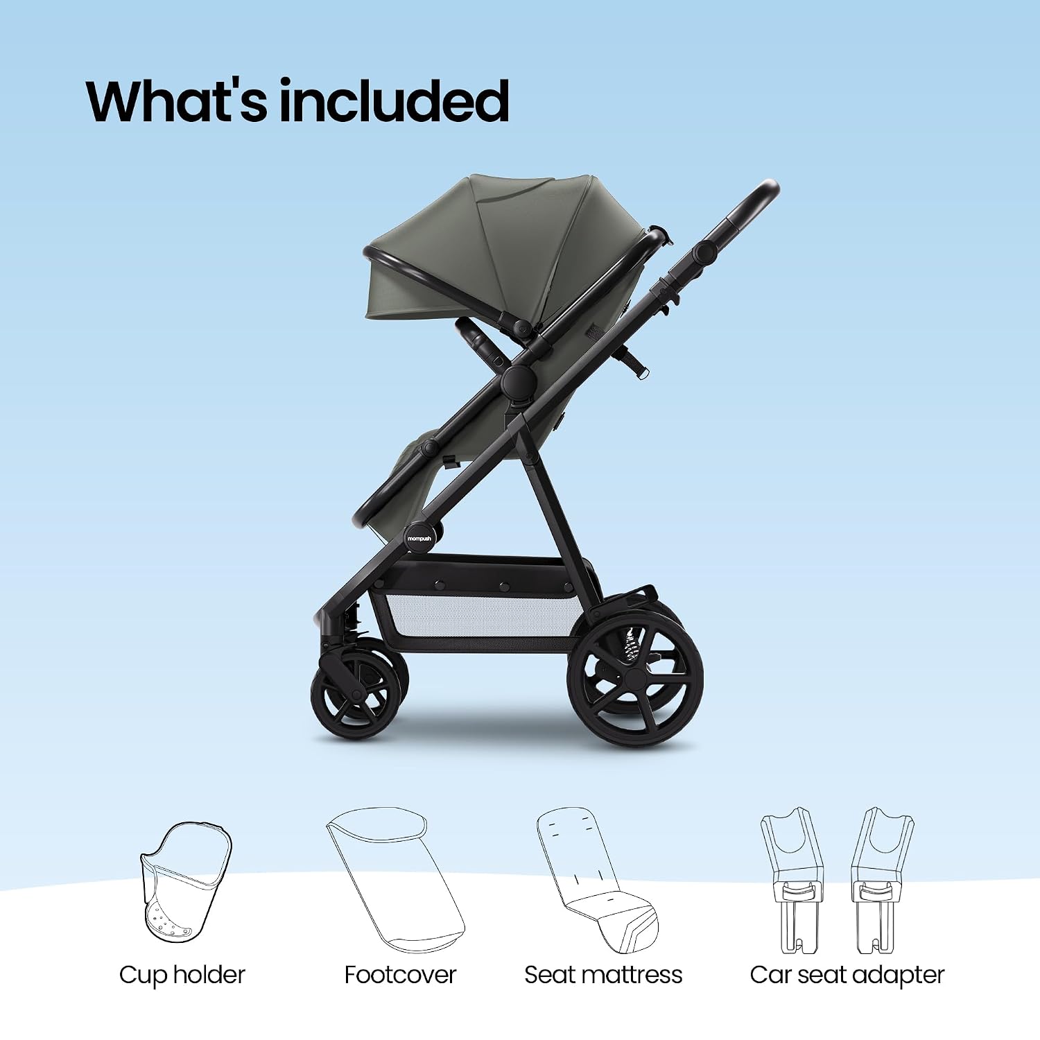 Mompush Meteor2 Baby Stroller 2-in-1 with Newborn Mode, Large Shock-Absorbing Wheels, Car Seat Adapter Included – Full-Size Infant & Toddler Stroller for All-Terrain Family Outings