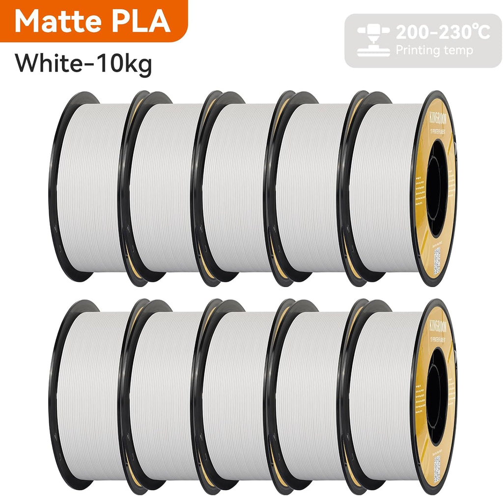 Kingroon Matte PLA Filament 1.75mm 3D Printer Filament Matte Filament 10kg Dimensional Accuracy +/- 0.02 mm (10 Rolls White)