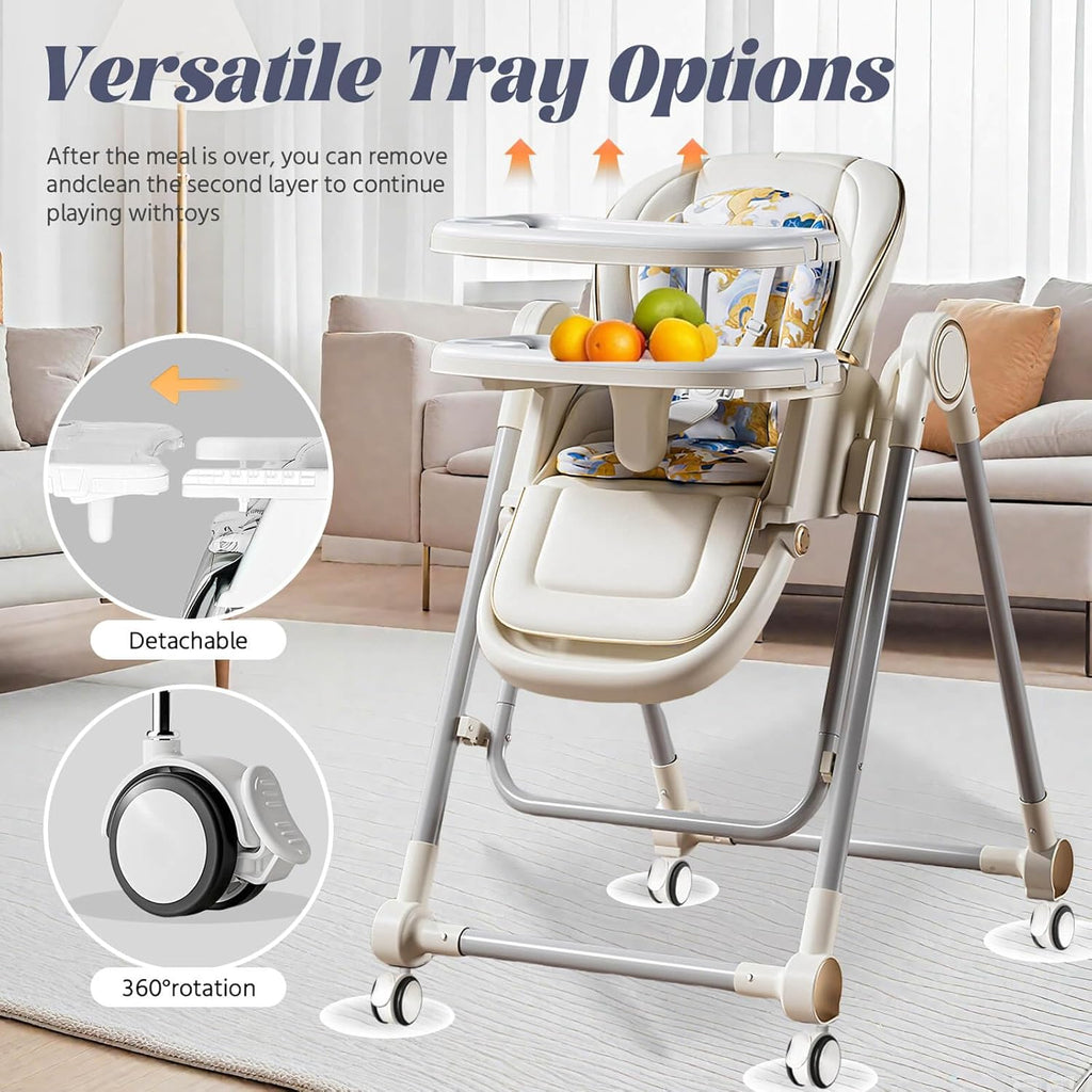 5 in 1 Convertible Baby High Chair Foldable, Baby Swing for Infants to Toddler,Portable Baby Feeding Chair, High Chairs for Babies and Toddlers, Silla de Comer para Bebe(White)