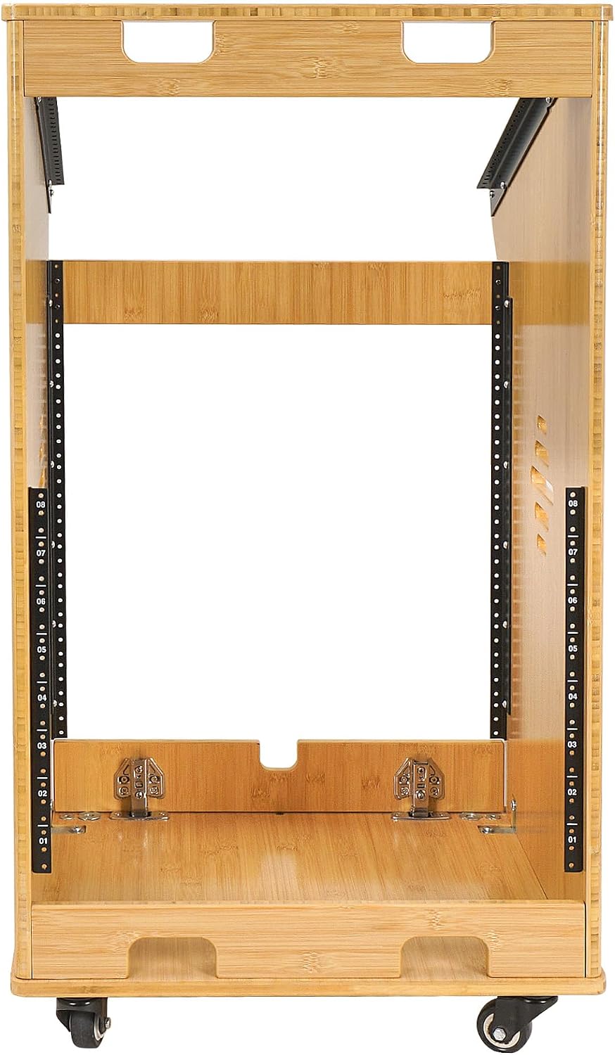 Sound Town DIY Solid Carbonized Bamboo Studio Rack with 11U Slant Mixer Top, 10U Front Rack, 2U Bottom Storage, Casters, Rubber Feet, for Recording Room, PA/DJ Equipment, Home-Audio (STBR-M11X12)