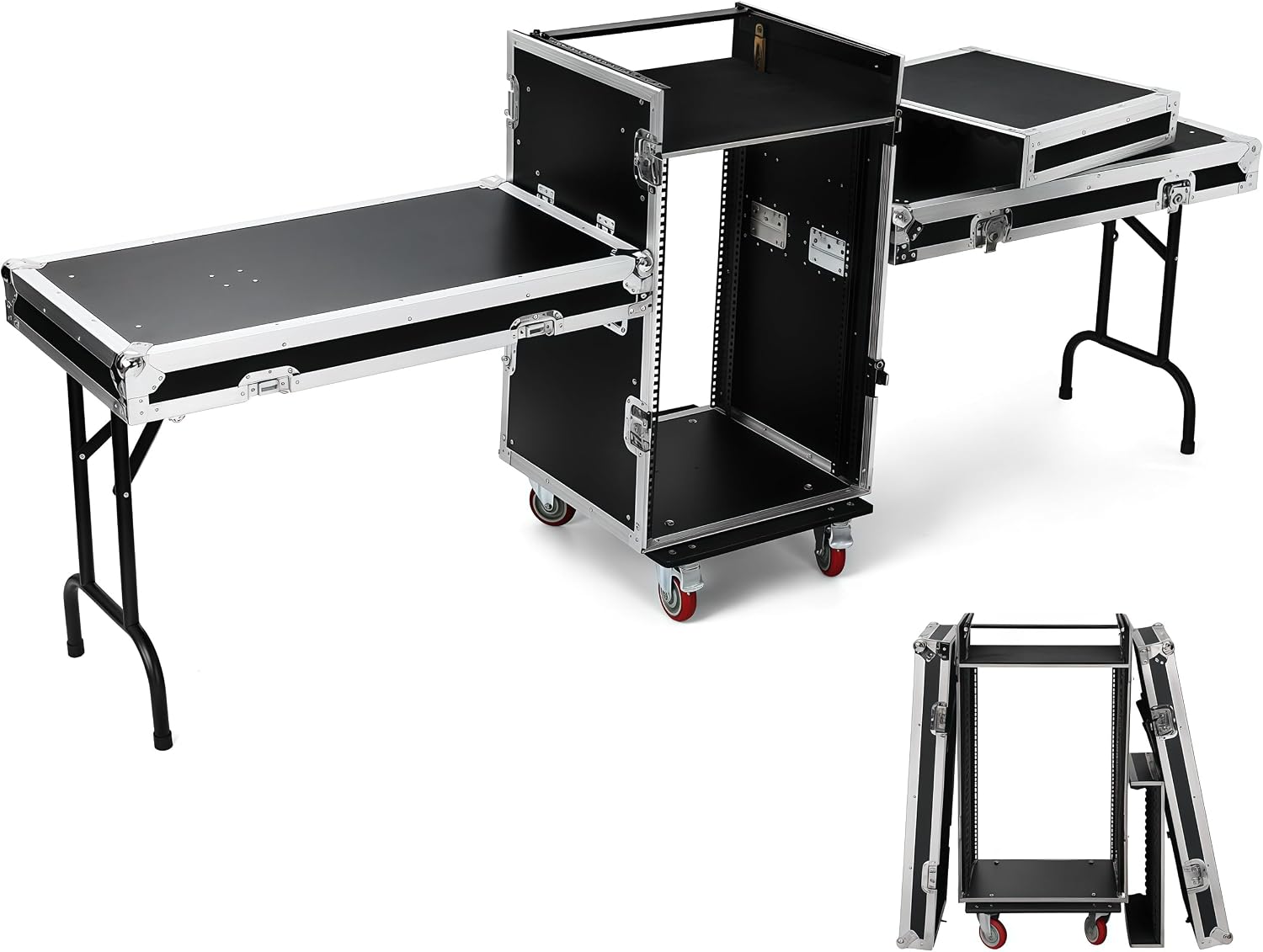 16u Road/Rack Case with 60° Slant Mixer Top, 2 Side Table up to 110lb 20' Rackable Depth Plywood, 4 Casters with Brake System & Tour Grade Hardware ATA Rack Cases Audio Mixer for Pro Stage Performance