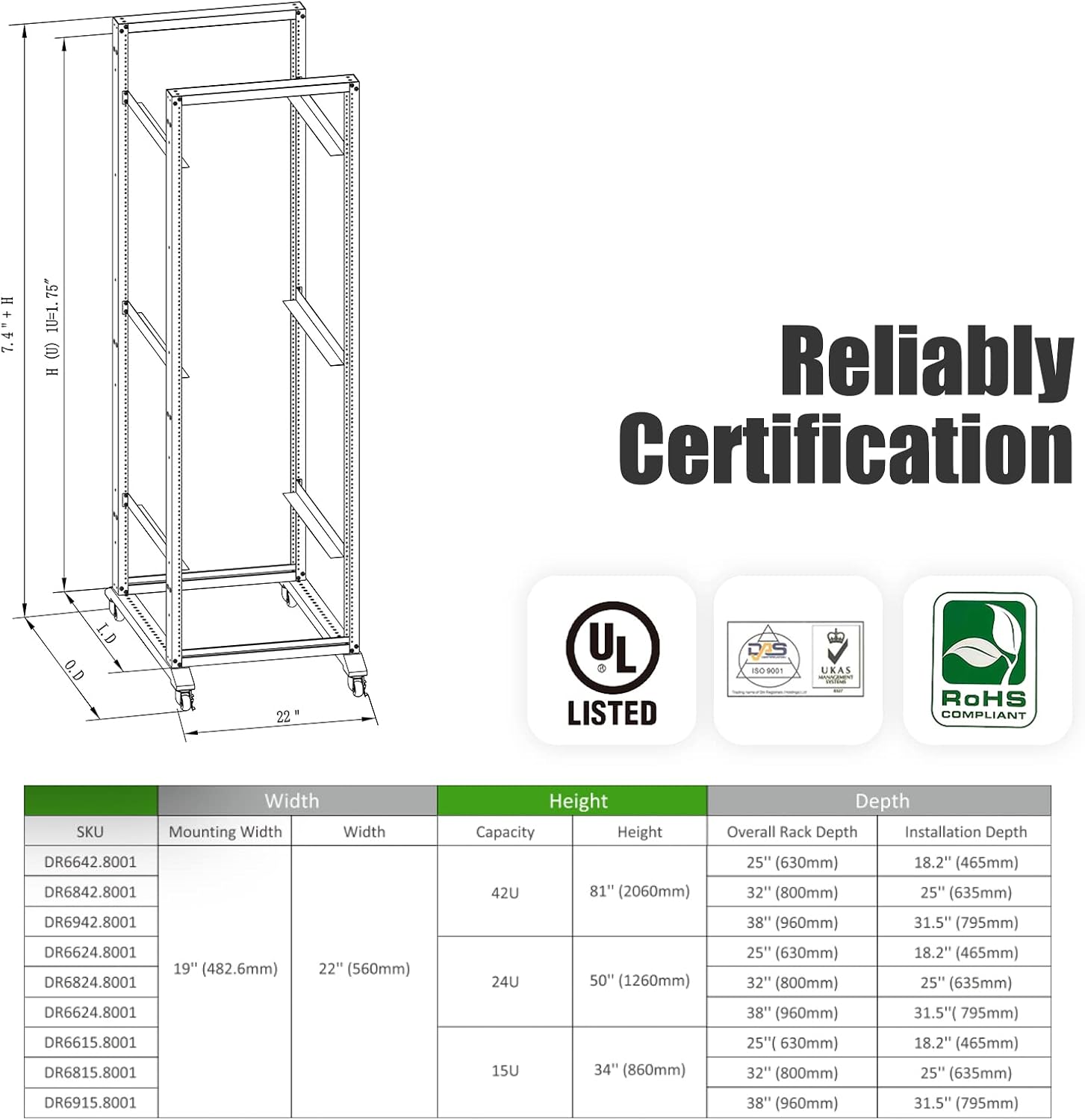Open Rack 15U 4 Post Open Frame 19-Inch Data Network Desktop Server/Audio Rack (20U, 17' Deep)