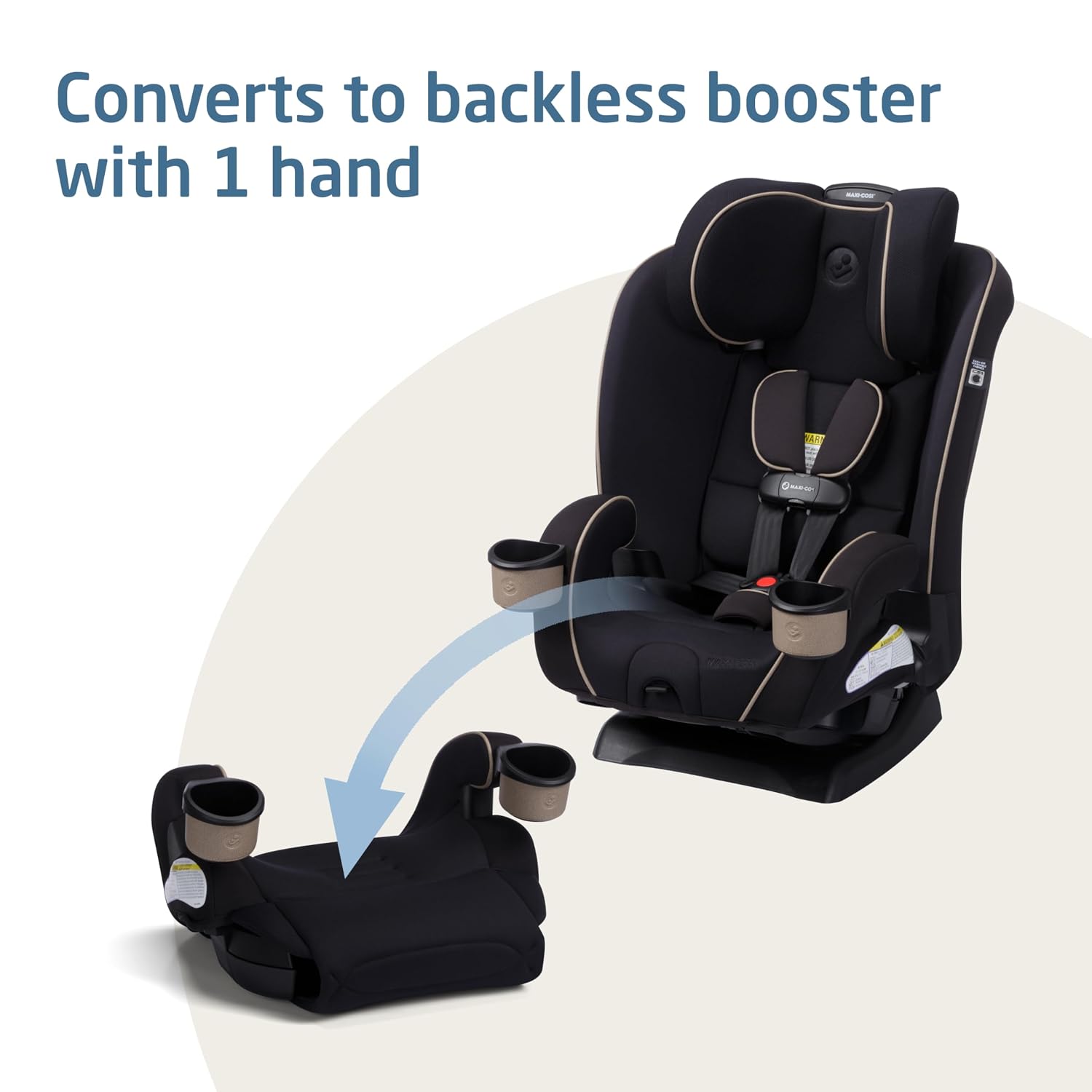 Maxi-Cosi Kani 4-in-1 Infant Kids Convertible Car Seat, Rear-Facing, Forward-Facing, Booster, Slim 3-Across Fit, Magnetic Buckle, 5-Position Recline, Fits 5-100 lbs, 19-57 in, Caspian Caviar