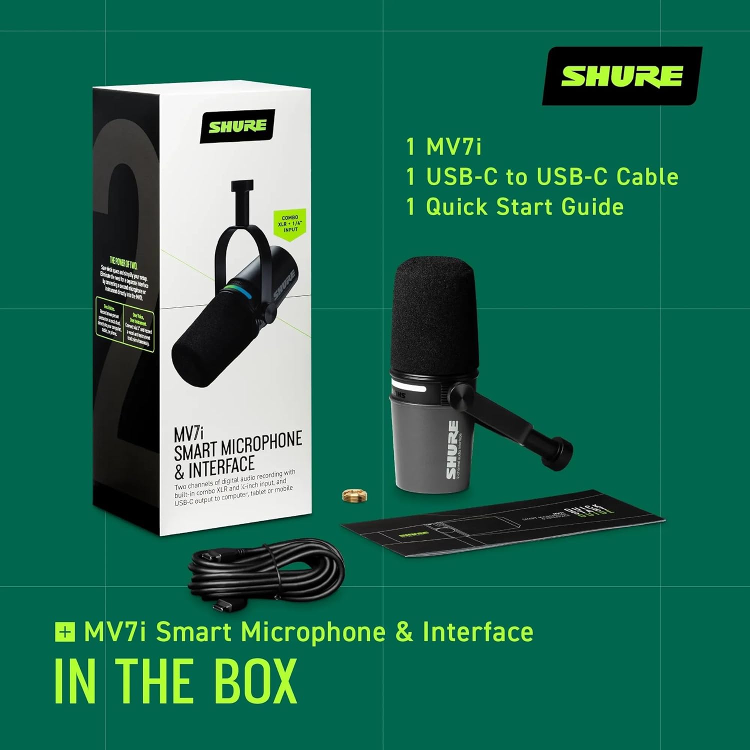 Shure MV7i Smart Microphone – USB-C & XLR Mic for Podcasting, Music & Streaming with Built-in Audio Interface, Auto Level Mode, Advanced DSP, All-Metal Design, Black