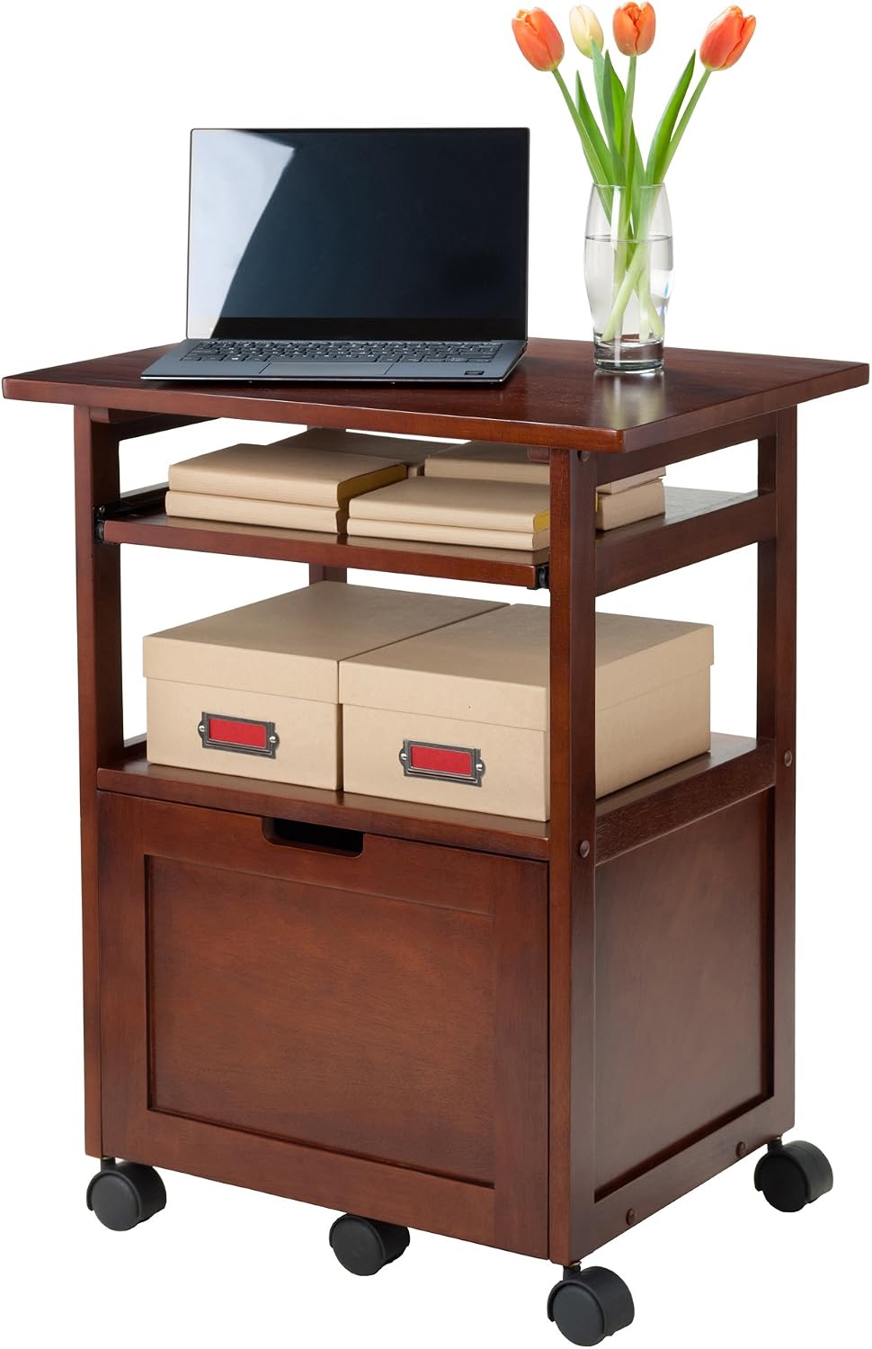 Winsome Piper 3-Shelf Wood Mobile Printer Stand, Brown (94427)