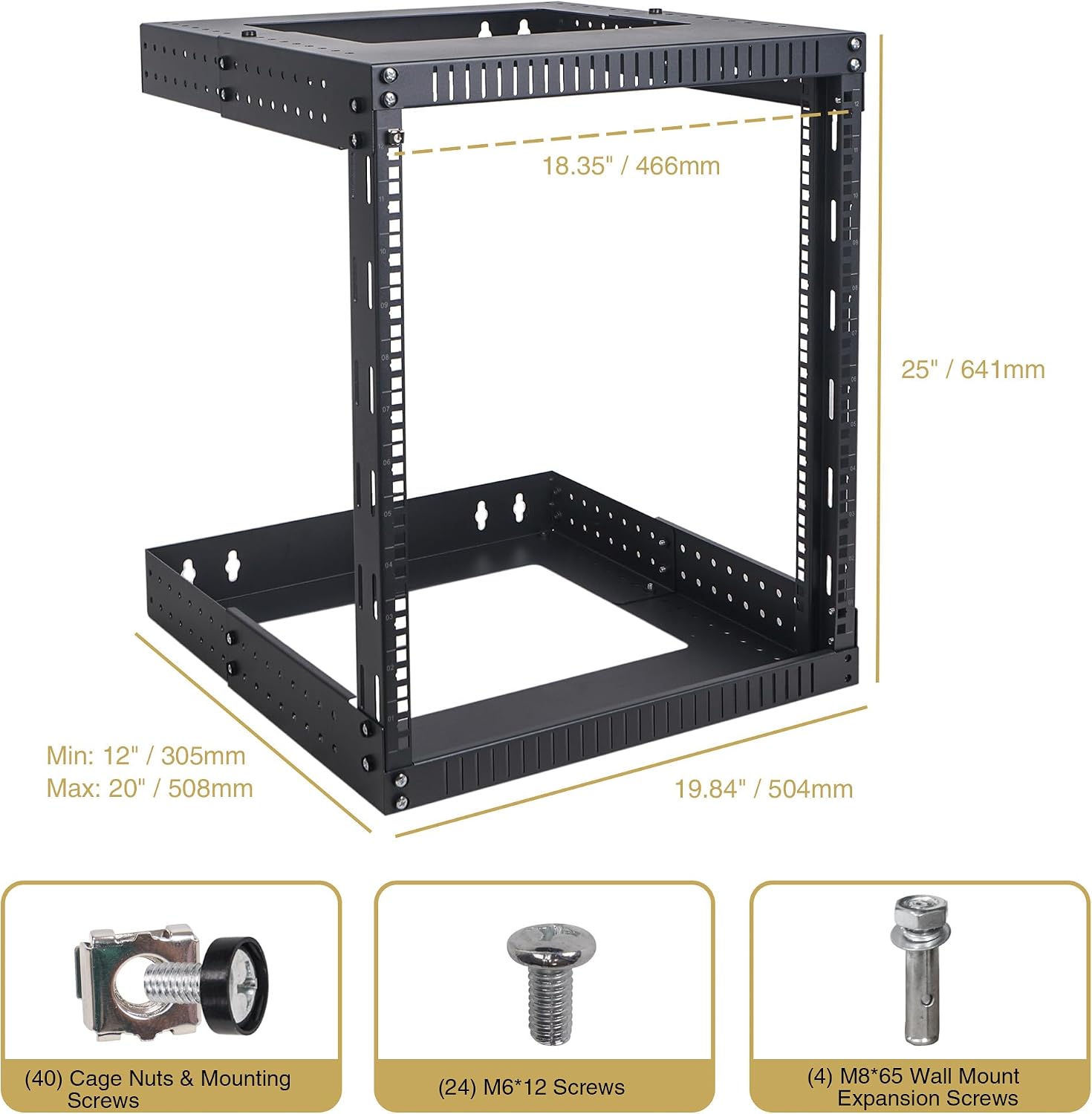 Sound Town 2-Post 12U Wall-Mount Open Frame Server and Network Equipment Rack with Adjustable Depth 12'-20' (ST2PWOR-A12U)