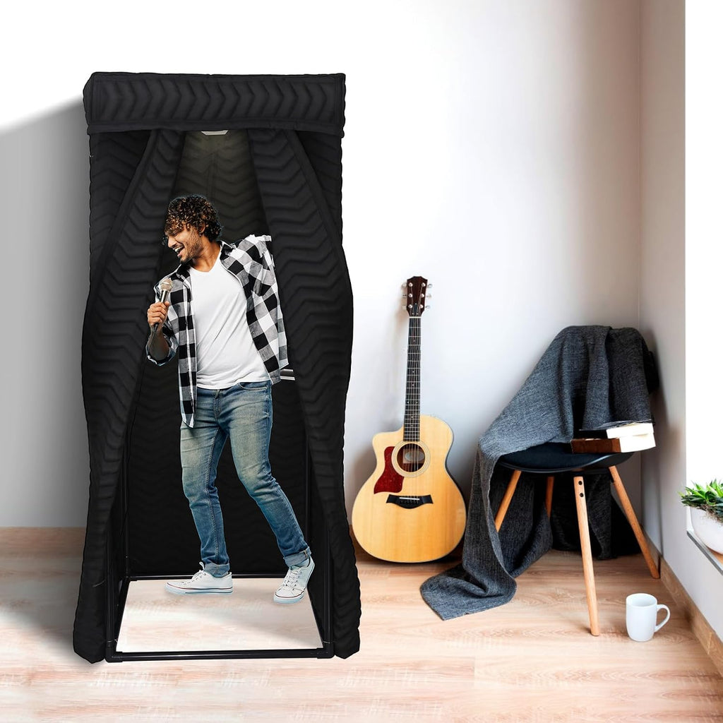 Portable Vocal Booth for Home Studio, Echo-Free Recording Booth for Voice Over, Podcast & Singing, 360° Reverb Isolation with Acoustic Blankets for Studio-Grade Sound