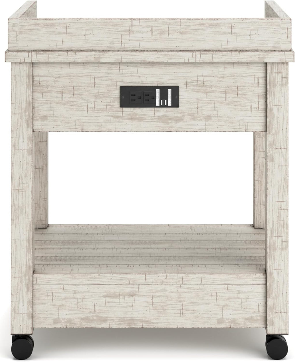 Signature Design by Ashley Carynhurst Rustic Farmhouse Printer Stand with Casters, Whitewash