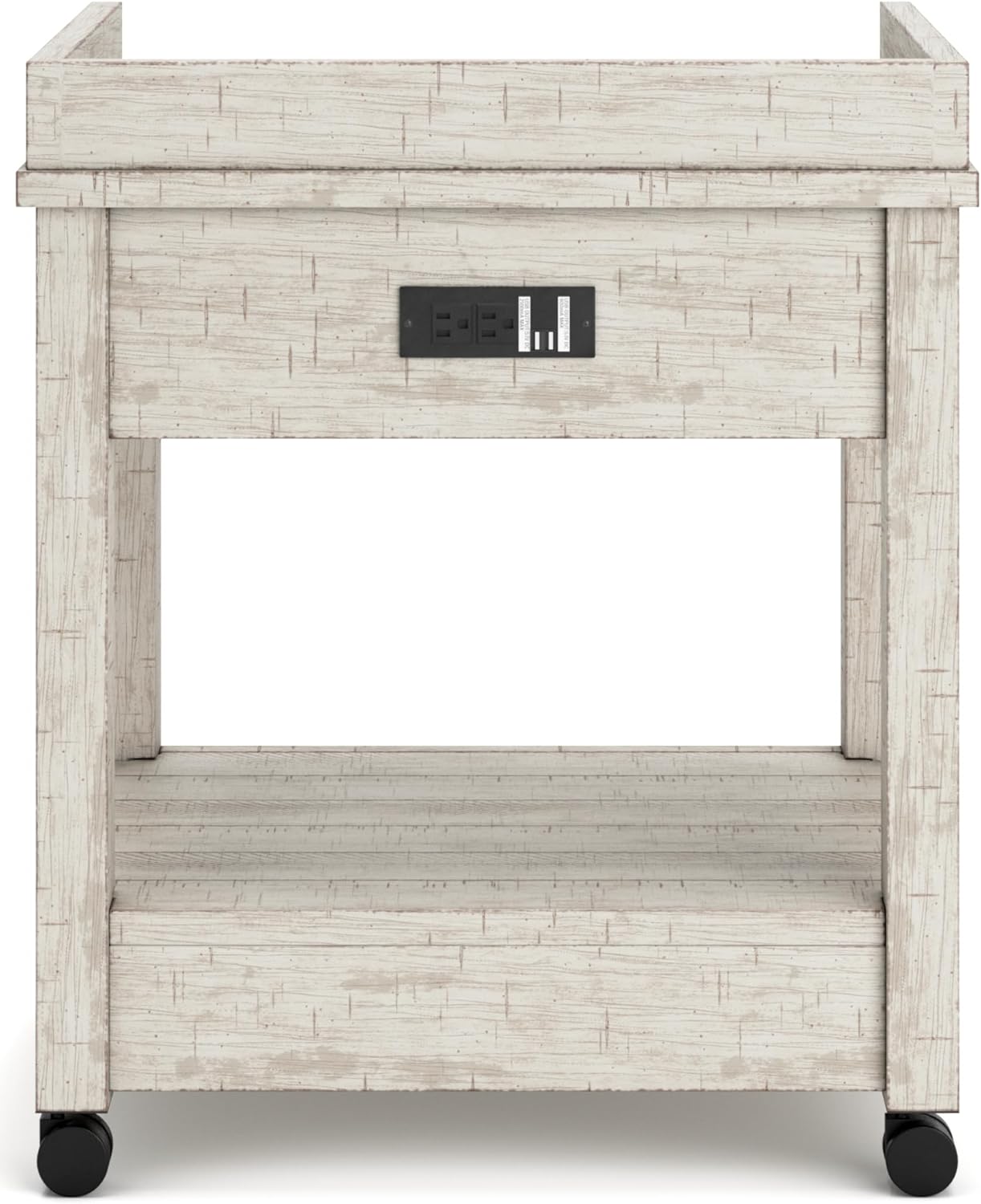 Signature Design by Ashley Carynhurst Rustic Farmhouse Printer Stand with Casters, Whitewash