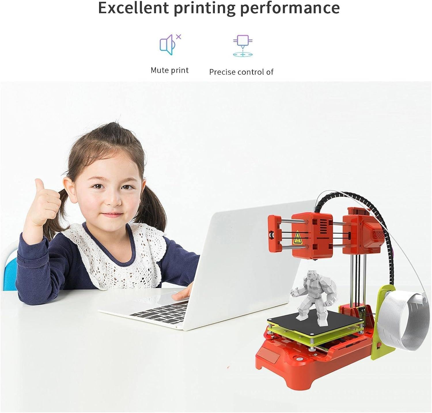 Mini 3D Printer for Kids, K7 Desktop 3D Printer, with Pla Filament Magnetic Removable Plate USB Cable Tf Card, 100x100x100mm for Kids Student Education