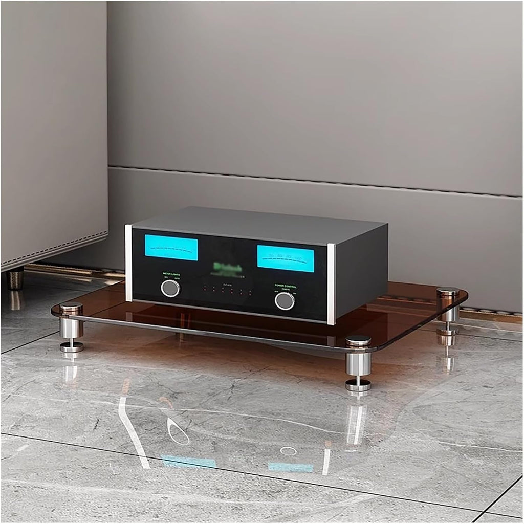 YLLFFLL 1/2/3/4-tier Media Stand Audio/Video Component Cabinet with Glass Shelf, Heavy Duty Stereo Racks and Stands Stereo System, Modern Audio Rack Tower(Brown,1 tire)