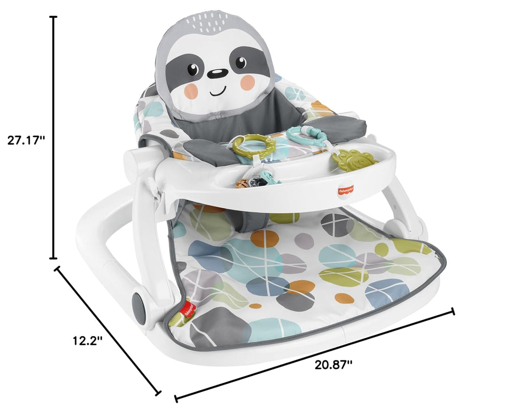 Fisher-Price Portable Baby Chair Sit-Me-Up Floor Seat with Snack Tray, Developmental Toys & Washable Seat Pad, Cute Sloth (Pack of 2)
