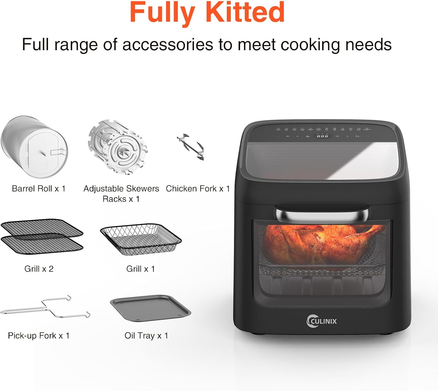 12L Air Fryer Toaster Oven Combo with 2 Viewing Windows, 12-IN-1 Multifunctional Digital Large Air Fryer with Rotisserie & Dehydrator, 8 Accessories Included, Black