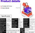 Mini 3D Printer for Beginners, Easy One-Click Printing with Removable Platform, Ideal for Kids and Students in Education