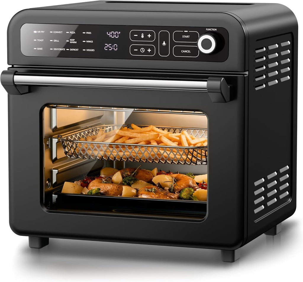 Electactic 18QT Air Fryer Toaster Oven Combo,12-in-1 Large Convection Airfryer Oven with 60-Minute Timer,70–450℉ Temperature Control,Roast & Broil, Fits 8-10″ Pizza(Black)