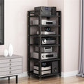 AV Media Stand 5/6/7/8 Tier Movable Record Player DVD CD Audio Rack Tower Holder, Adjustable Media Storage Cabinet, Equipment Console Shelf for Home Office Theater,Black,6 Tier W 19.6″