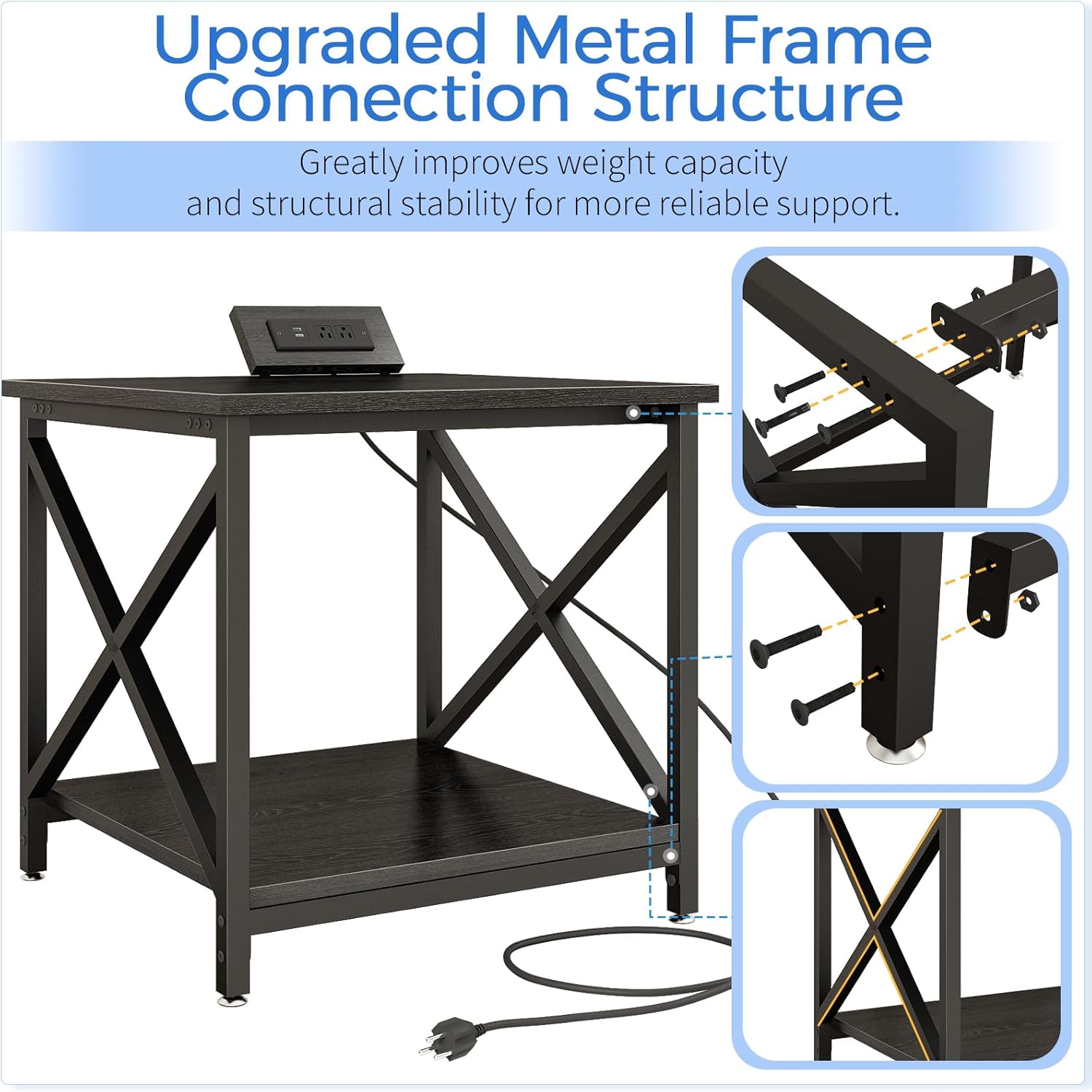 METYERRY Large Printer Stand with Power Outlet, with Storage Shelf, 2 Tier Rolling Printer Cart with Industrial Wheels, 23.6 x 23.6 Inches Printer Table for Home Office,Black