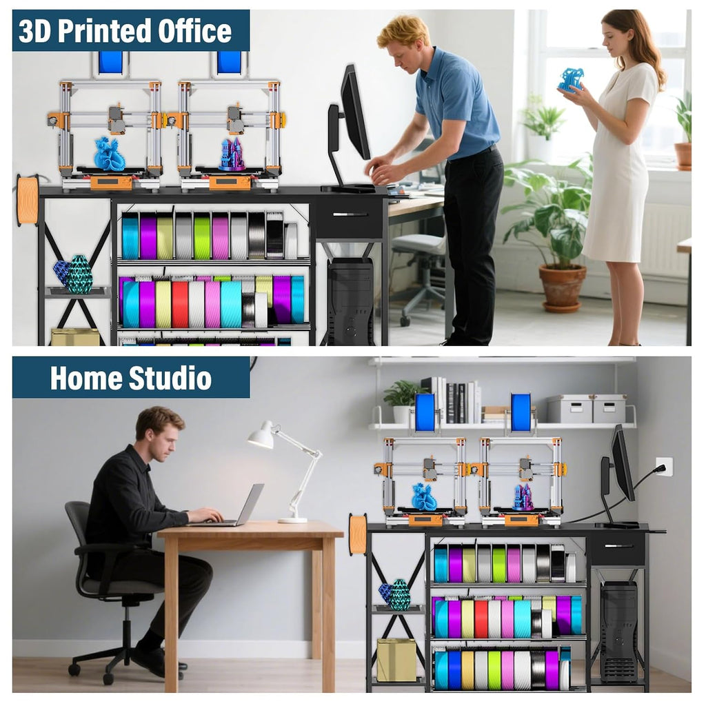 Professional 3D Printer Stand with Massive Filament Storage, Heavy Duty 4-Tier 3D Printer Table Workbench with Power Hub & Drawer, Stable 3D Printing Station for Bambu Lab, Creality & Workshop, Black