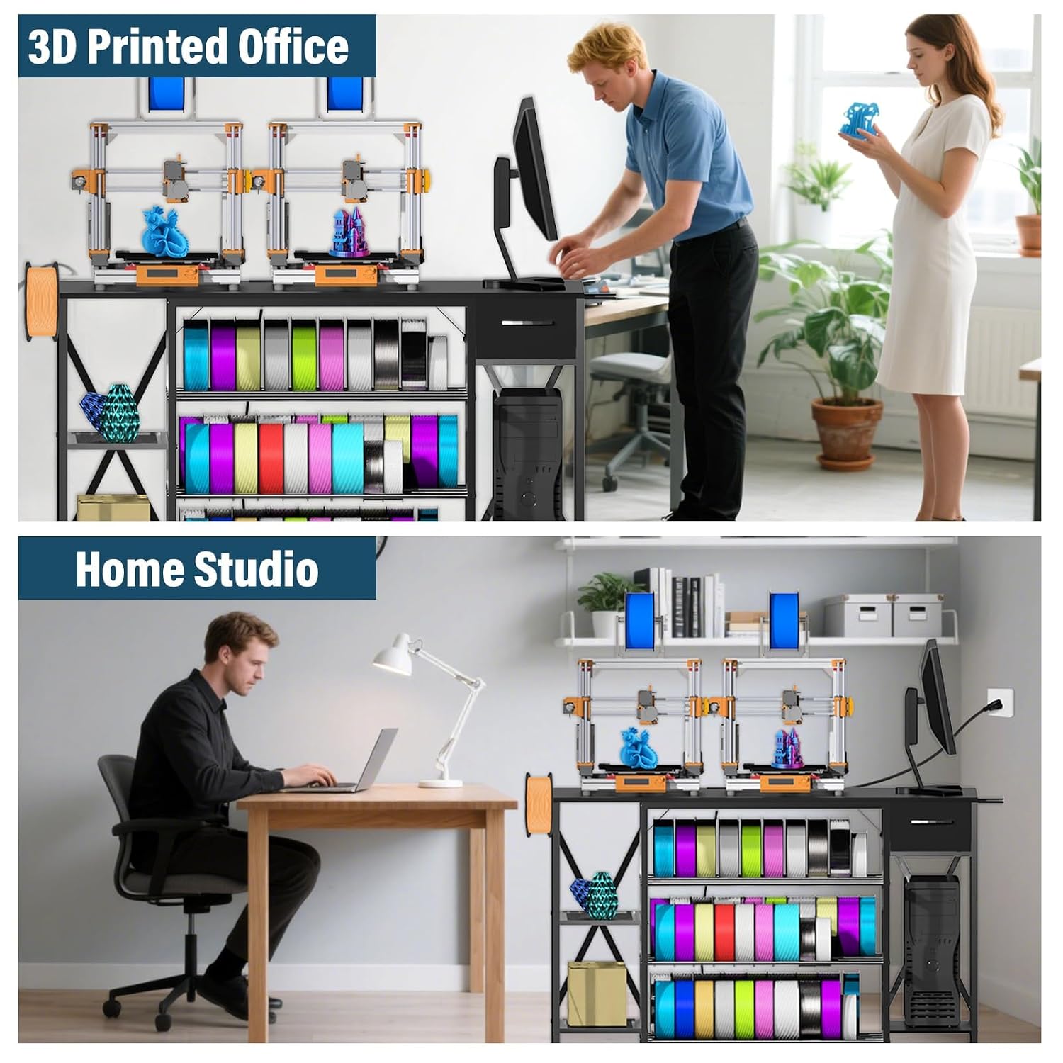 Professional 3D Printer Stand with Massive Filament Storage, Heavy Duty 4-Tier 3D Printer Table Workbench with Power Hub & Drawer, Stable 3D Printing Station for Bambu Lab, Creality & Workshop, Black