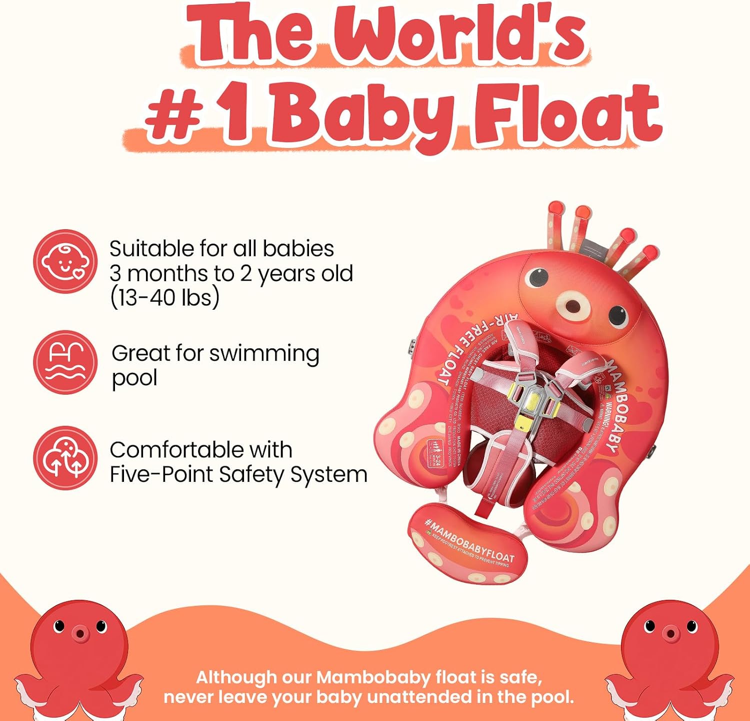 Mambobaby Float Deluxe Baby Pool Float: Safe & Comfortable Swim Trainer for Infants & Toddlers, Non-Inflatable Design, UV Protection Canopy, Fun Water Experience for Ages 3-24 Months