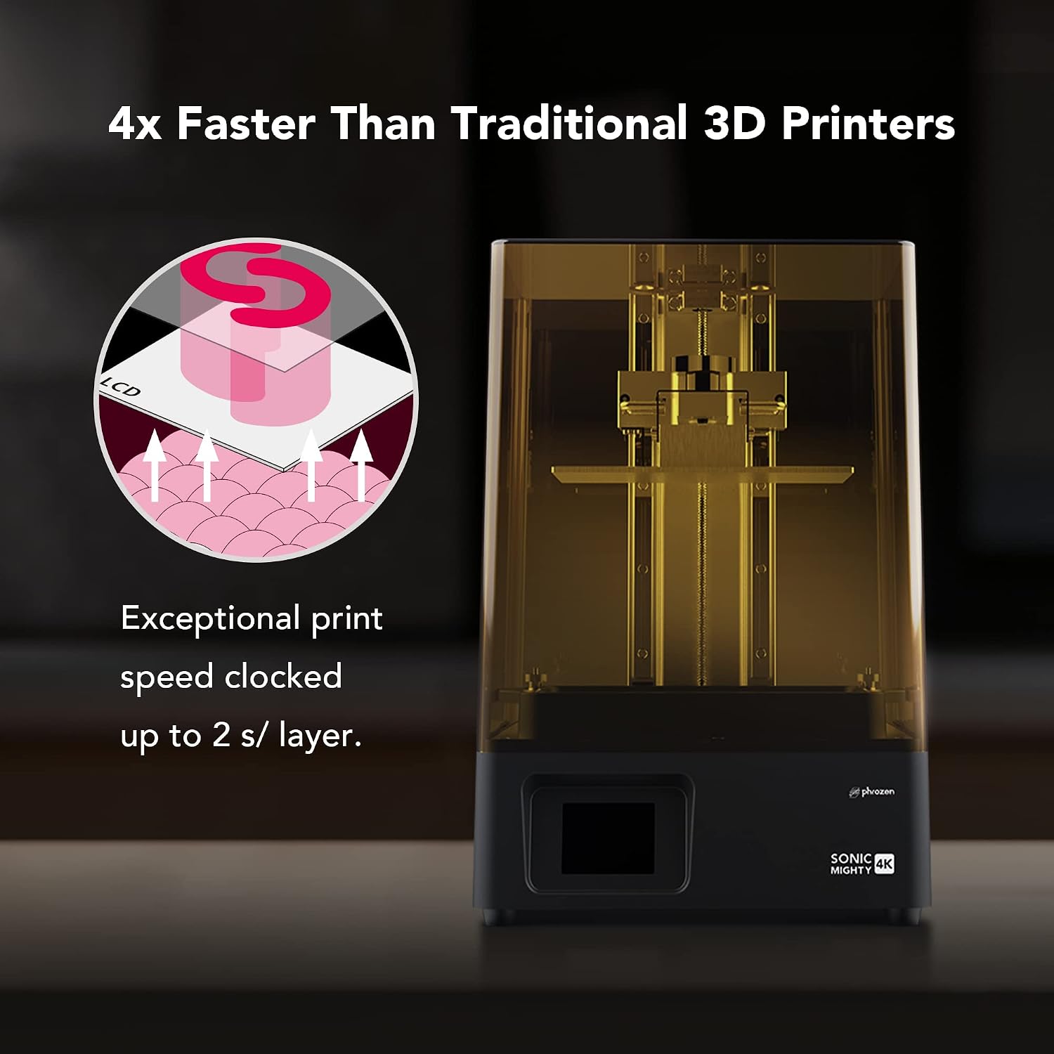 phrozen Sonic Mighty 4K LCD Resin 3D Printer, 9.3' Monochrome LCD, Tabletop 3D Resin Printer with 52µm XY Resolution, 7.9 * 4.9 * 8.7 Inch Printing Volume for Models, Miniatures and Action Figures