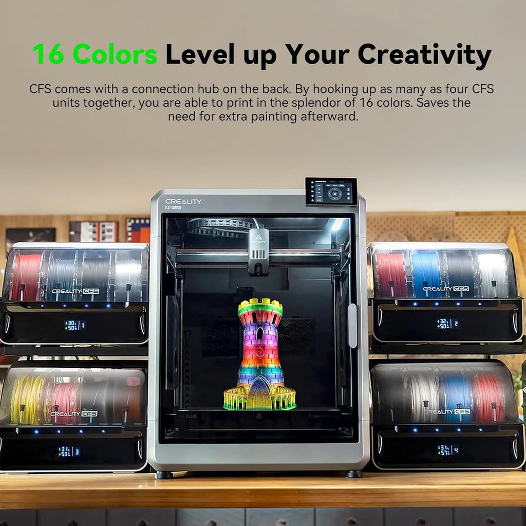 Creality Official CFS Multicolor 3D Printer Automatically Filament System, Moisture-Proof Filament Storage, Supports 4 Parallel Devices for 16 Color Printing, for K2 Plus 3D Printer