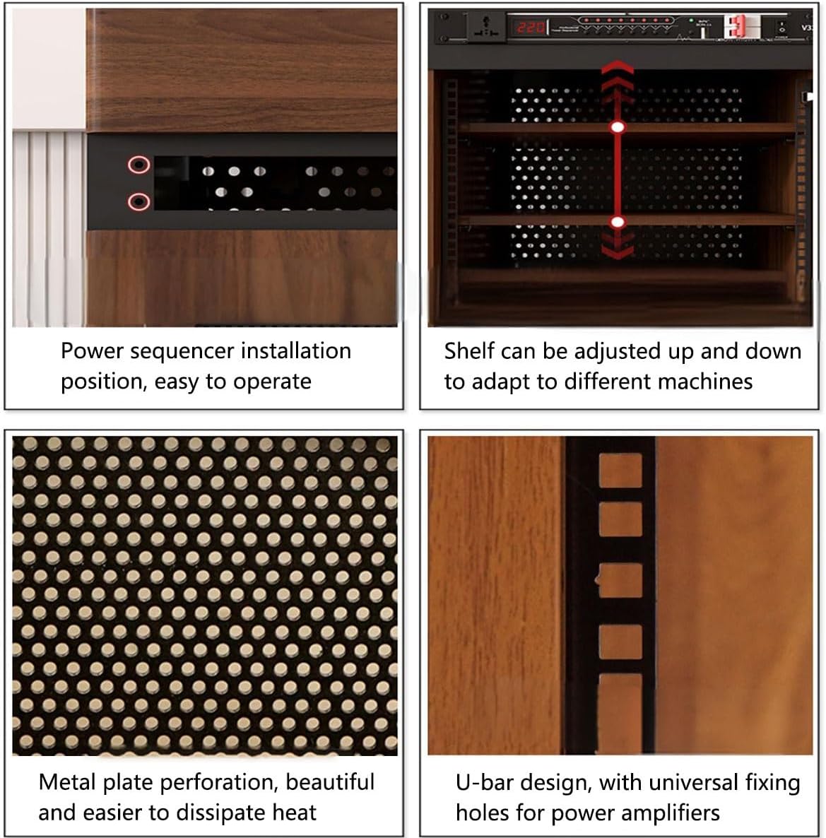 4 Tiers AV Media Stand Corner Shelf, Solid Wood Media Stand with Wheel, Media Storage Cabinet, AV Media Tower Stereo Cabinet, Floor-Standing Audio Rack, Stereo Rack with Drawer(Brown,52 * 55 * 108cm)