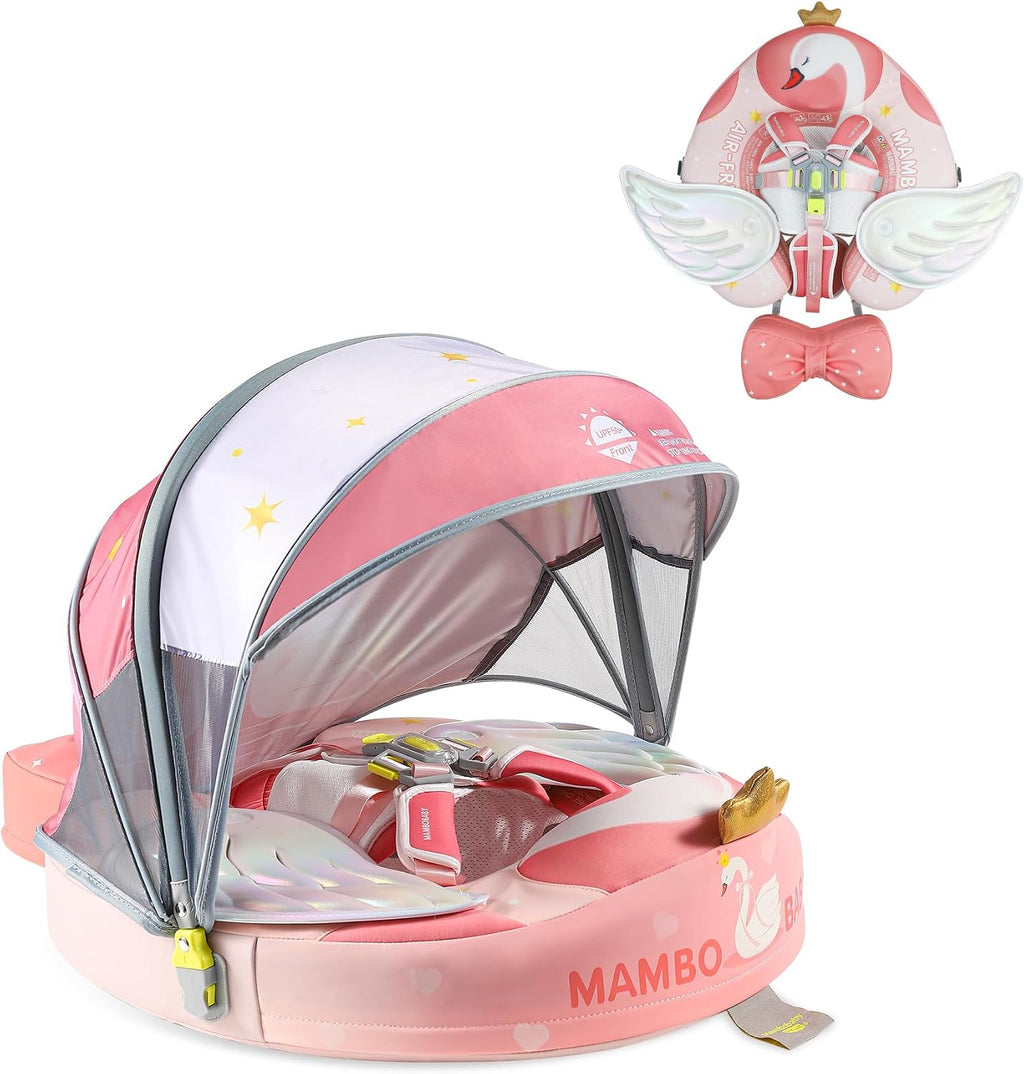 Mambobaby Float Deluxe Baby Pool Float: Safe & Comfortable Swim Trainer for Infants & Toddlers, Non-Inflatable Design, UV Protection Canopy, Fun Water Experience for Ages 3-24 Months