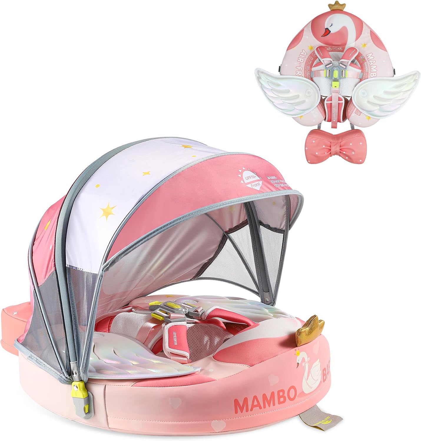 Mambobaby Float Deluxe Baby Pool Float: Safe & Comfortable Swim Trainer for Infants & Toddlers, Non-Inflatable Design, UV Protection Canopy, Fun Water Experience for Ages 3-24 Months
