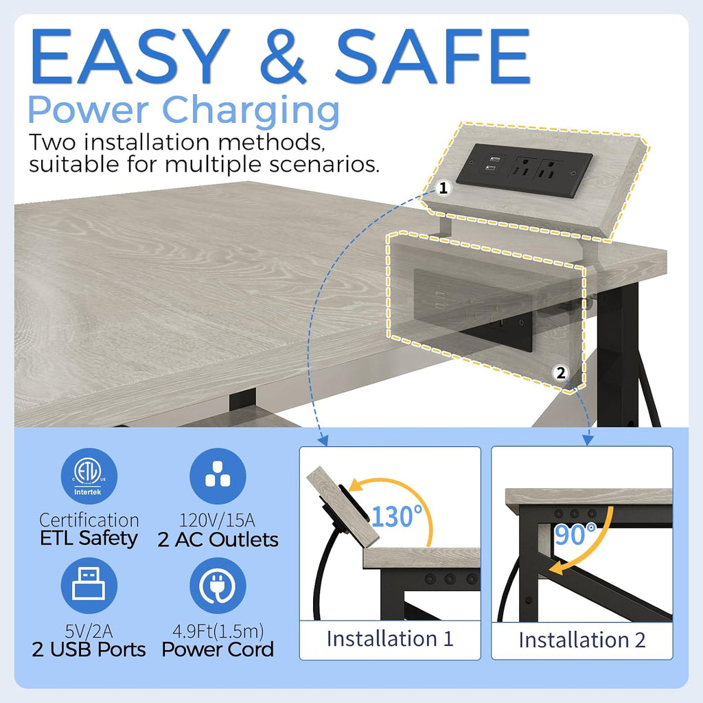 METYERRY Large Printer Stand with Power Outlet, with Height Adjustable Storage Shelf, 3 Tier Rolling Printer Cart with Industrial Wheels, 23.6 x 23.6 Inches Printer Table for Home Office, Greige