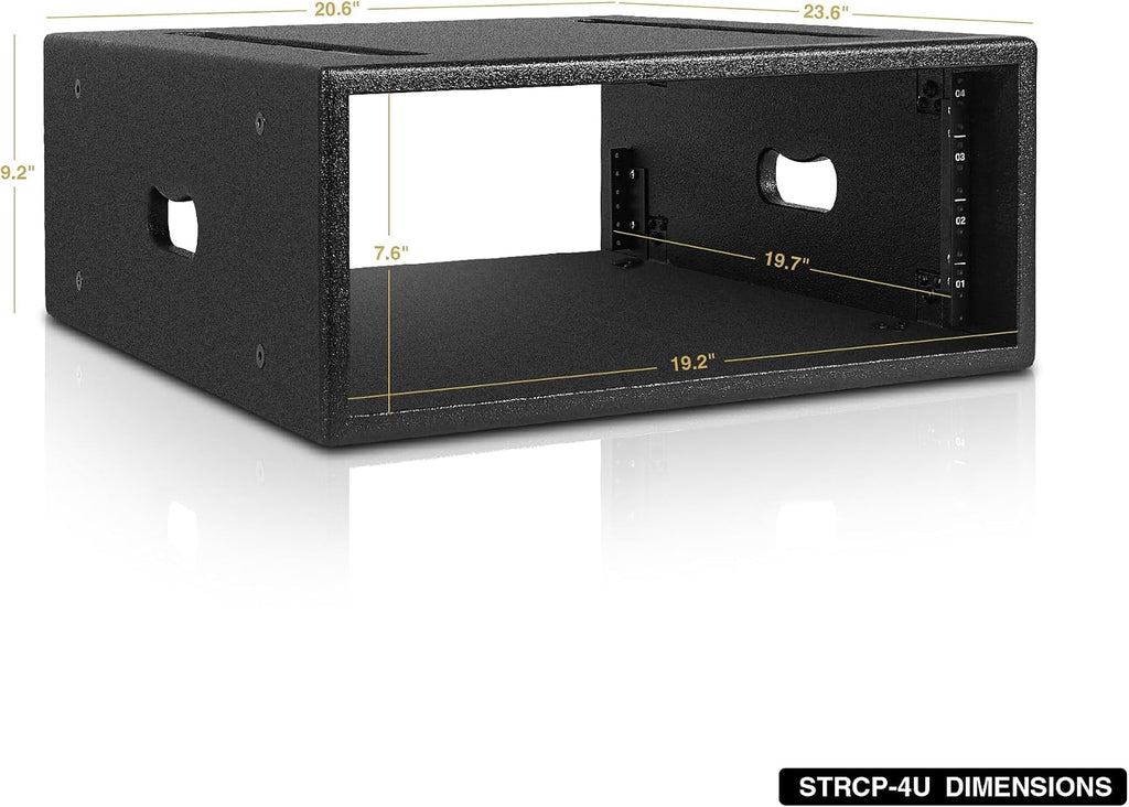 Sound Town 4U PA/DJ Rack/Road Case with 4-Space, Industry-Grade 0.7' (18mm) Plywood with Polyurea Coating, 19.7' Rackable Depth - Pro Tour Grade (STRCP-4U)