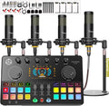 Podcast Equipment Bundle for 4, Audio Interface with 4 Dynamic Microphone, 4 Desktop Mic Stands, Voice Change, DJ Mixer for Vocal Recording Podcasting,Streaming,Singing TikTok, COMMANDER M100 3rd