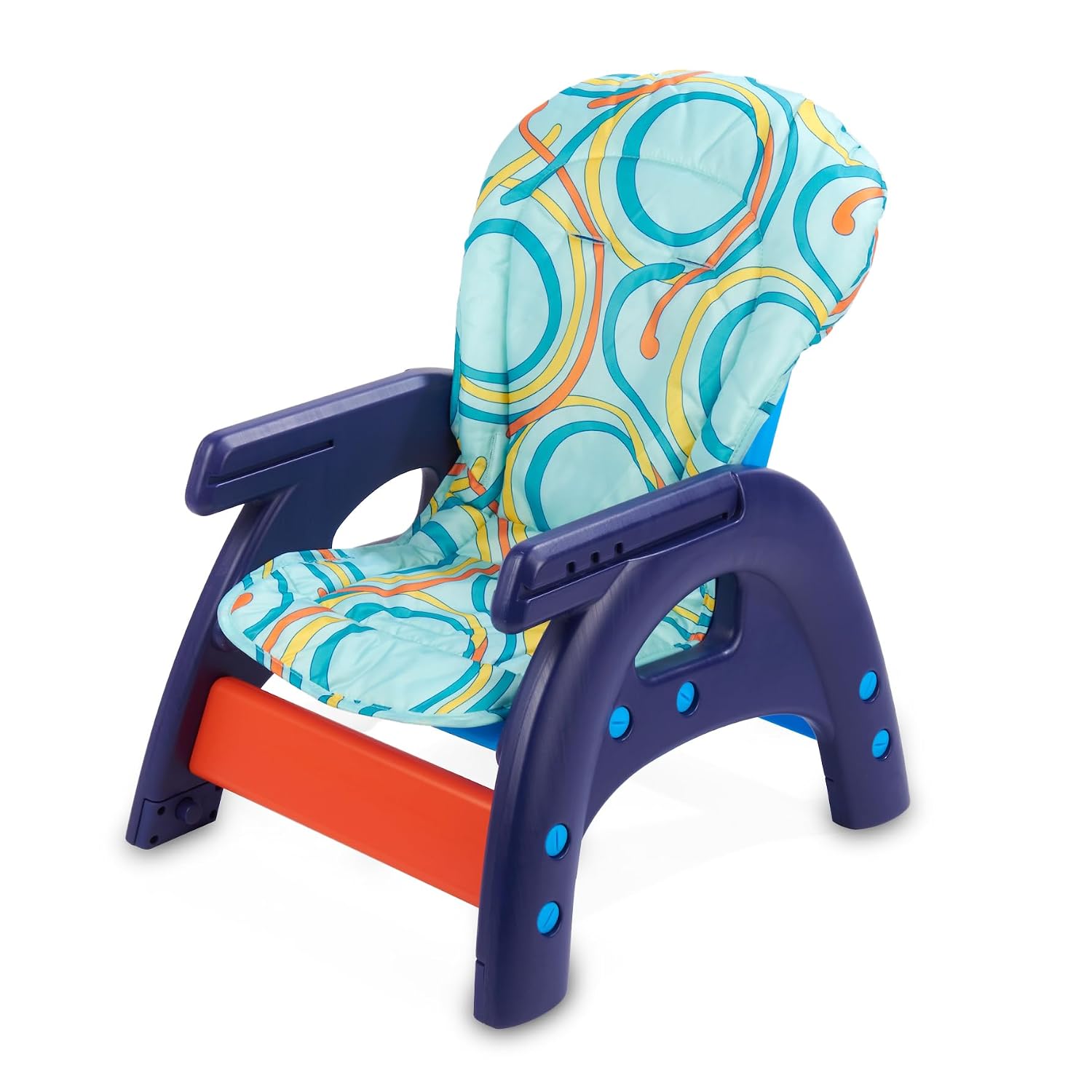Badger Basket Envee II Convertible Baby High Chair with Infant Feeding Seat, Booster Seat, and Toddler Desk with Chair - Blue/Orange