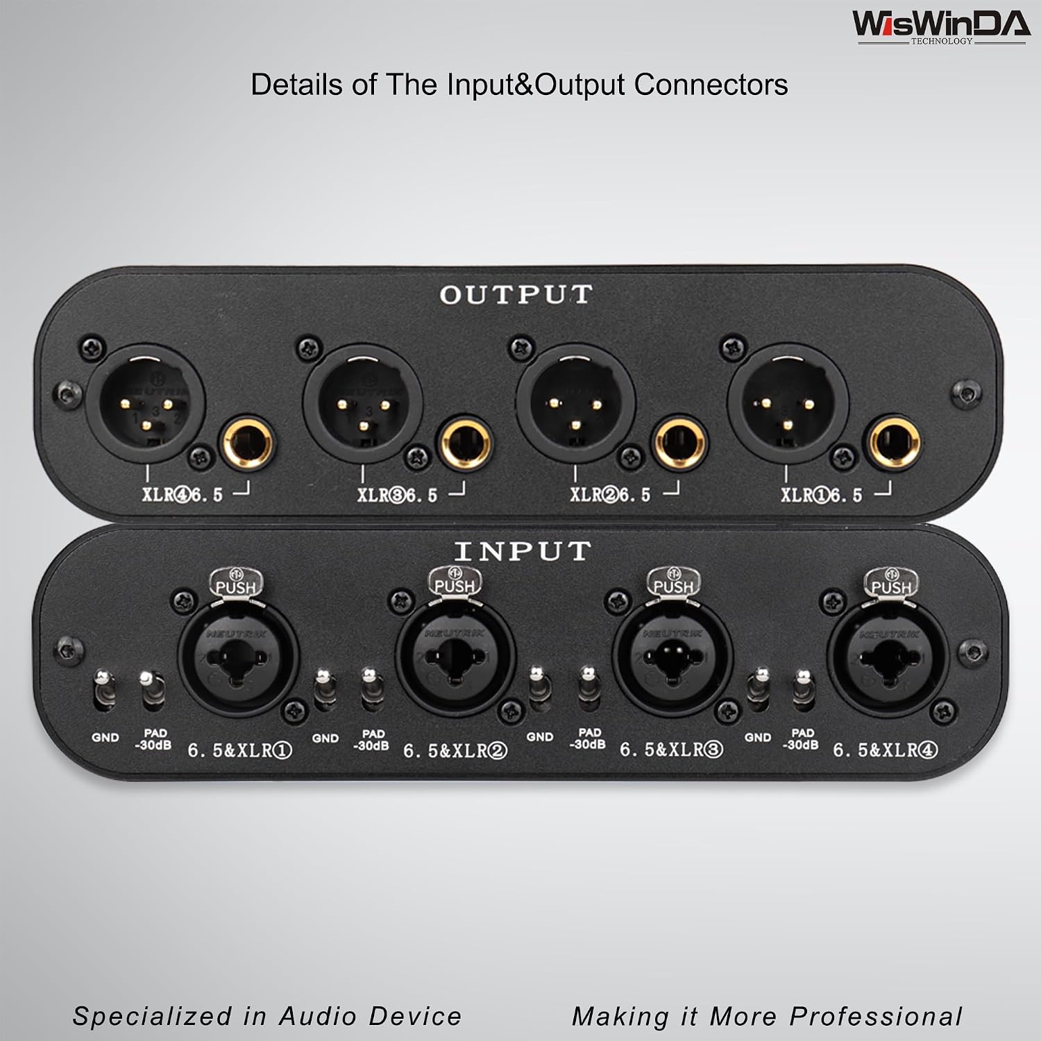 4Channels Pro G404s XLR/TS/TRS/1/4' Passive Hum Eliminator Direct Box for Audio Equipments Ground Loop Isolator Noise Filter for Different Audio Systems Using (Pro G404S)