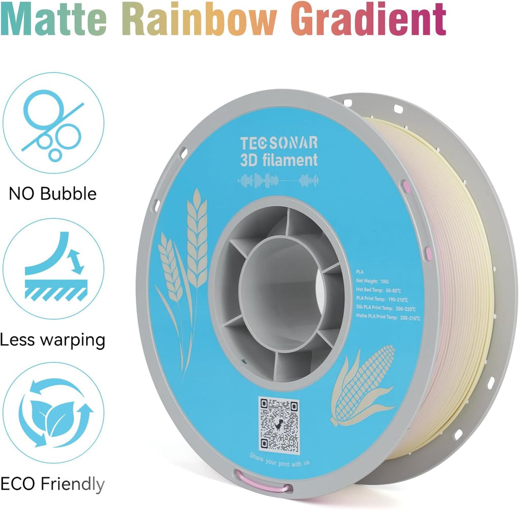 Matte Rainbow PLA 3D Printer Filament, 16 Rolls,1KG Spool(2.2lbs) 1.75mm, Multicolor Gradient Filament Bulk for Most FDM 3D Printers,16 Different Matte Rainbow Colors