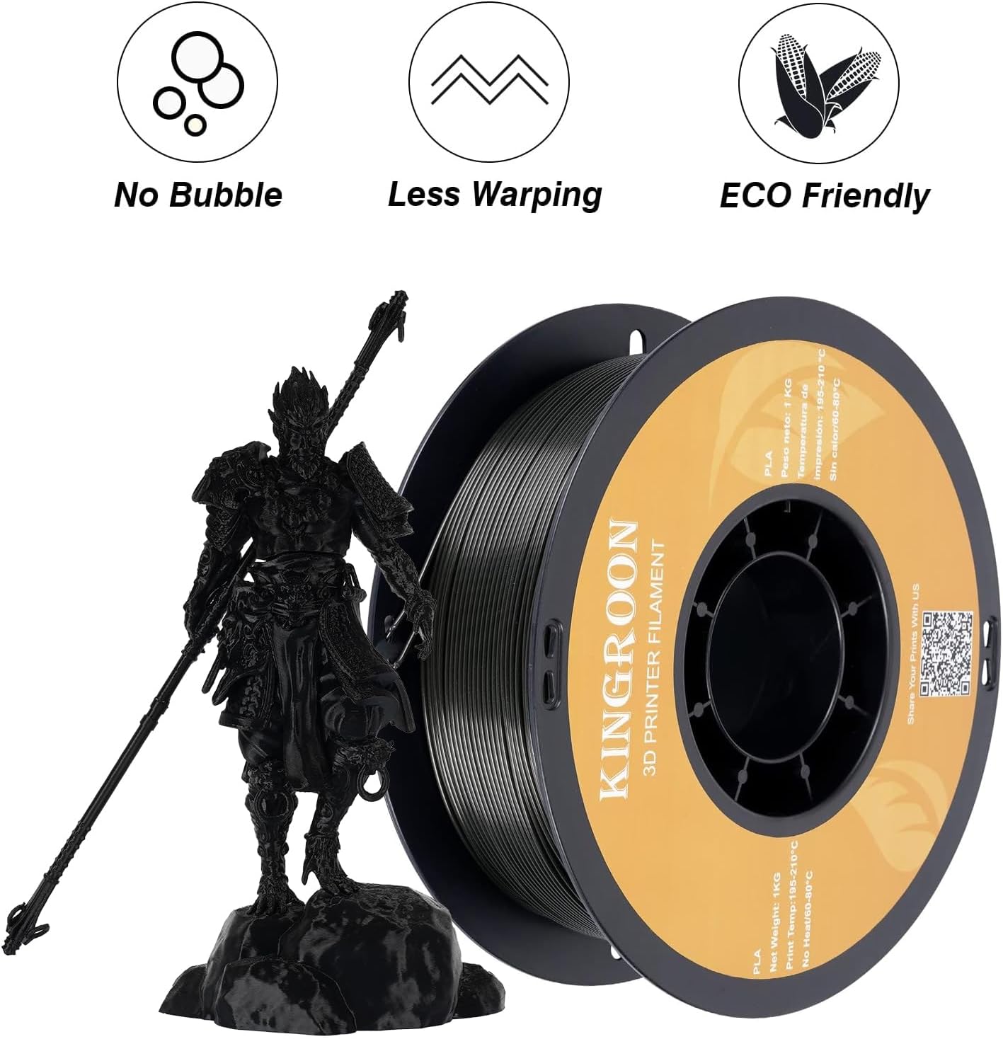 Kingroon PLA 3D Printer Filament,10 Rolls, Dimensional Accuracy +/- 0.02 mm, 10kg Spool(22lbs), 1.75 mm，5Black+5White