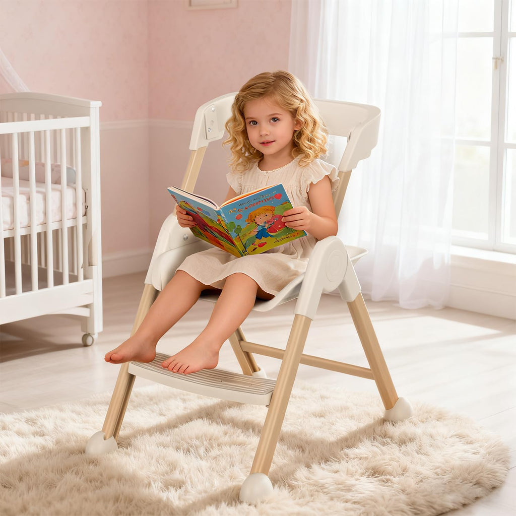 6-in-1 High Chair for Babies and Toddlers, 2026 New Aluminum Alloy Folding Toddler Step Stool with 4-Position Height, Detachable Double-Layer Tray, 6 Growing Stages from Infant to Toddler Seating