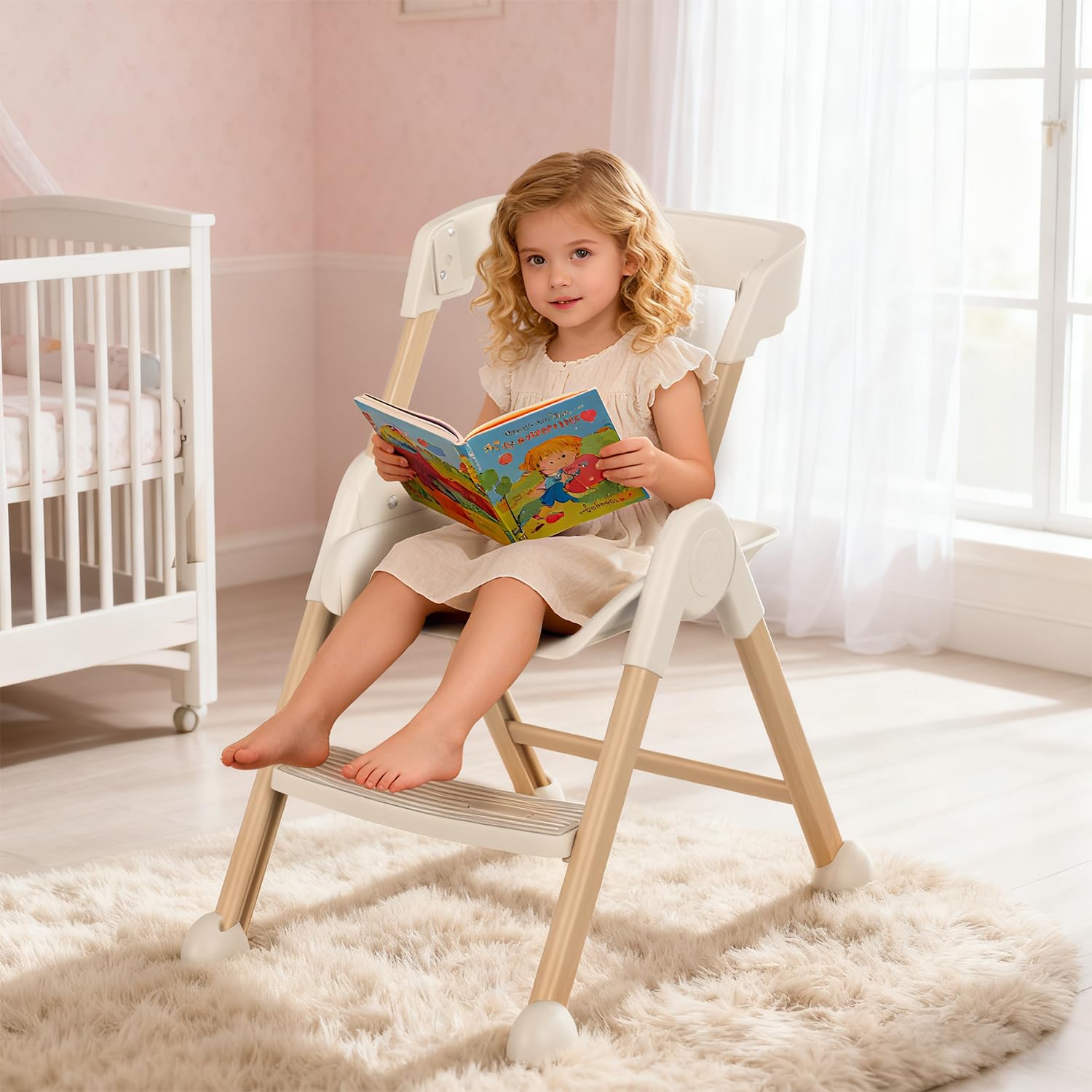 6-in-1 High Chair for Babies and Toddlers, 2026 New Aluminum Alloy Folding Toddler Step Stool with 4-Position Height, Detachable Double-Layer Tray, 6 Growing Stages from Infant to Toddler Seating