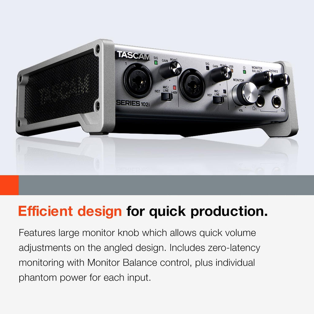 Tascam SERIES 102i 10 IN/2 OUT USB Audio Interface with MIDI, DAW Recording Software for Songwriting, Podcasting, Recording,Silver