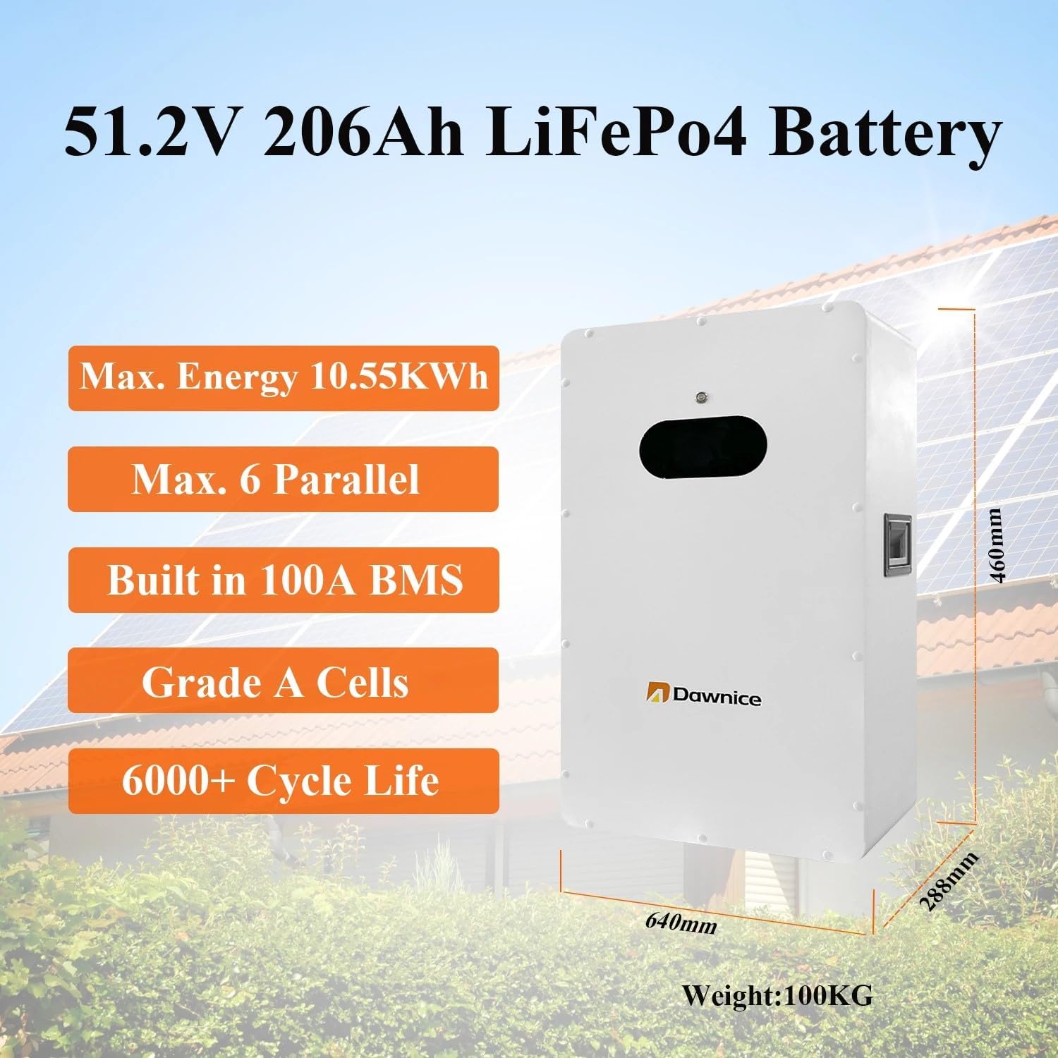 10KW Hybrid Solar Power System Complete Kit Home Kit with 5.8KW Solar Panels+48V Hybrid Inverter+ 51.2V LiFePo4 Solar Battery (10PCS* 580W PV+1 * 10KW Inverter+2 * 10KWH Battery)