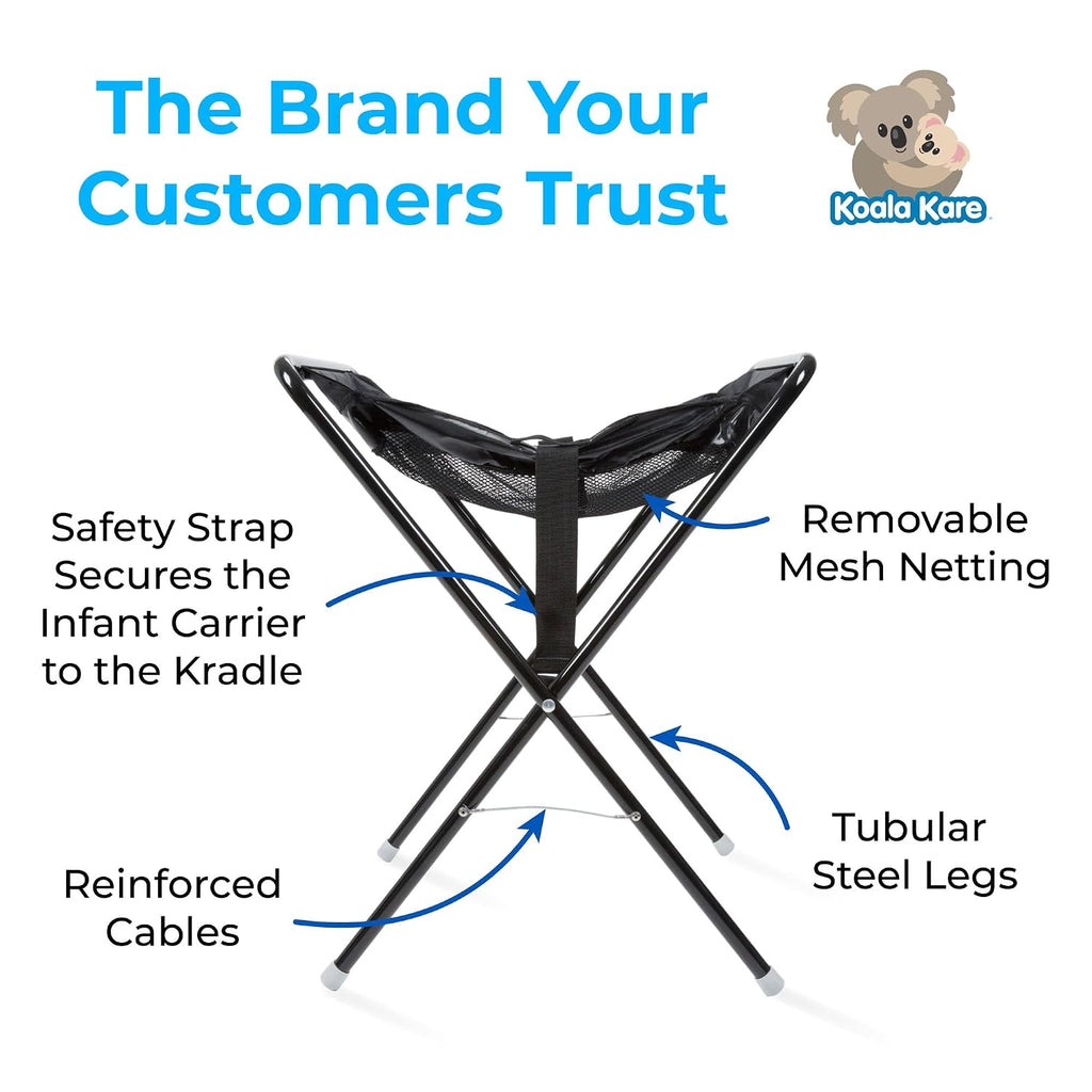 Koala Kare Infant Seat Kradle – Secure, Table-Height Infant Carrier Holder with Tubular Steel Legs, Foldable & Compact Design, Machine-Washable Mesh (Model KB115-02)