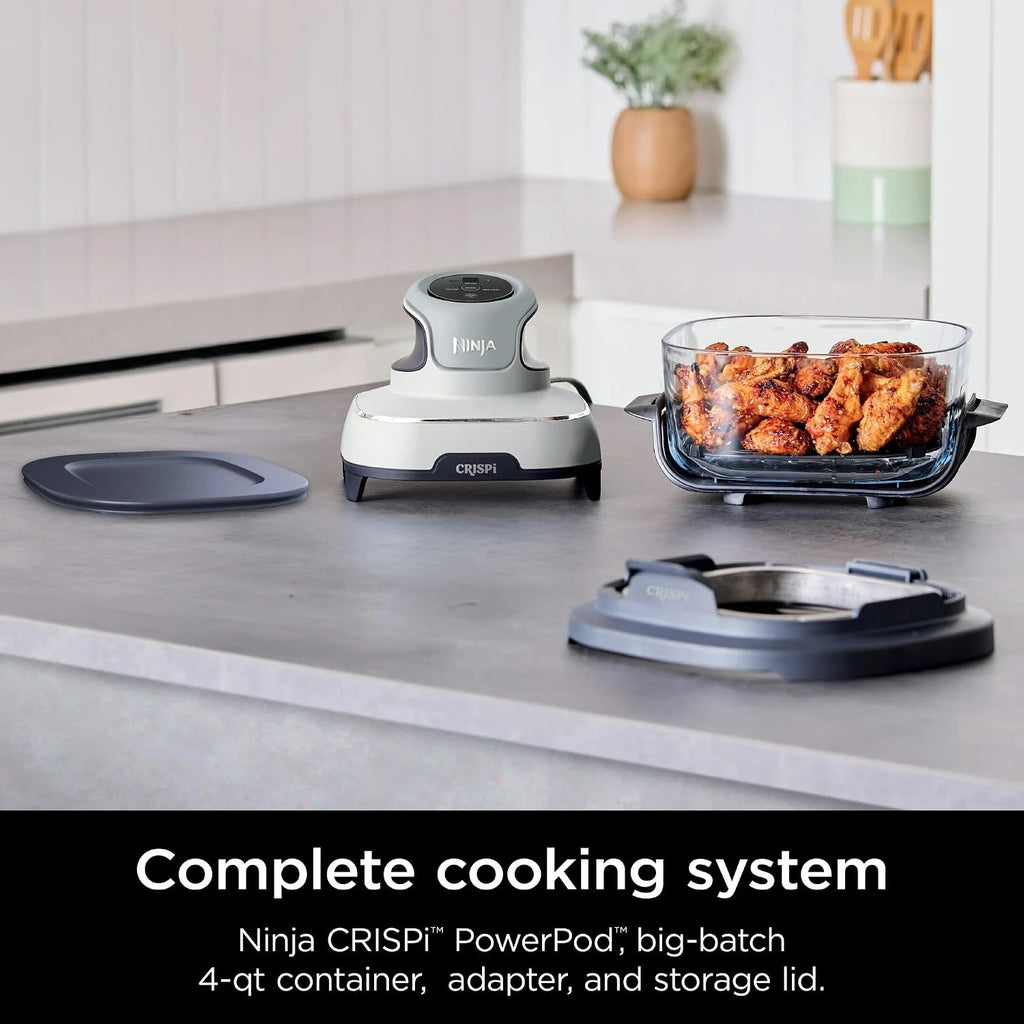 Ninja FN090 Crispi 3-in-1 4QT Portable Cooking System with TempWare Container, 1500W, Recrisp, Air Fry, & Max Crisp, Easy Storage, Crisper Plate, Lid, Cook, Serve & Store, White (Renewed)