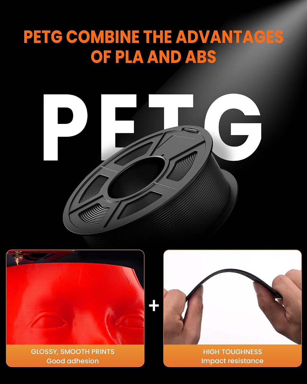 TECBEARS Rapid PETG Filament Bundle，High Speed 3D Printer Filament, High Toughness PETG, Pack of 10, 10 Colors, Black+White+Gray+Red+Orange+Green+Blue+Pink+Yellow+Sky Blue