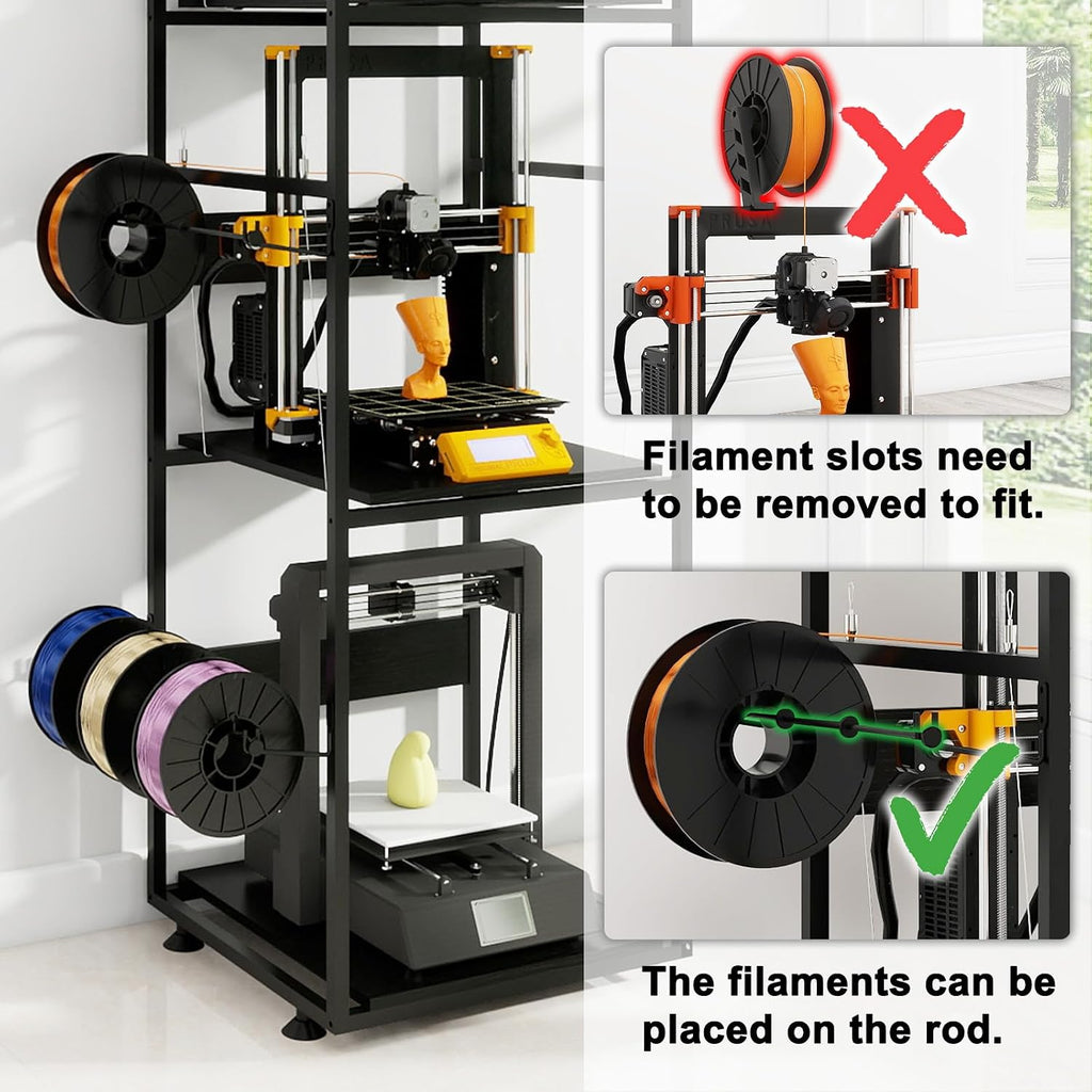 PUNCIA 3-Tier 3D Printer Stand with Filament Storage, Heavy Duty Workbench Rack – Compatible with FDM/SLA, Studio, Workshop, Office Use, Space-Saving Organizer for Multiple Filament Types