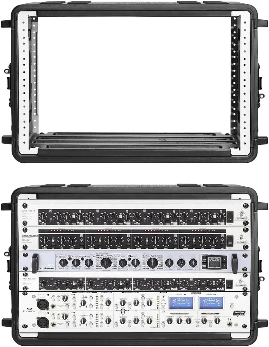 6U Rack Case Shallow 12' Depth, 19' Rackmount Flight Cases Easy Installation Portable Carry Watertight Dust Proof 2 Space Shockproof Mount Racks with Microphone Compartments Space Saving