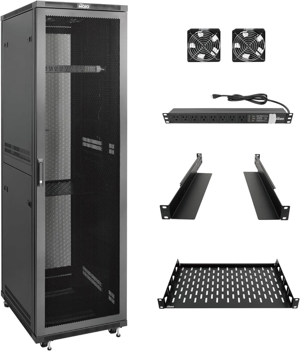 Tecmojo 42U Server Rack Network Cabinet 23.6' D x 23.6' W, Locking Data Cabinet Enclosure for 19' Server, Networking, AV & IT Equipment, Mesh Door, Black