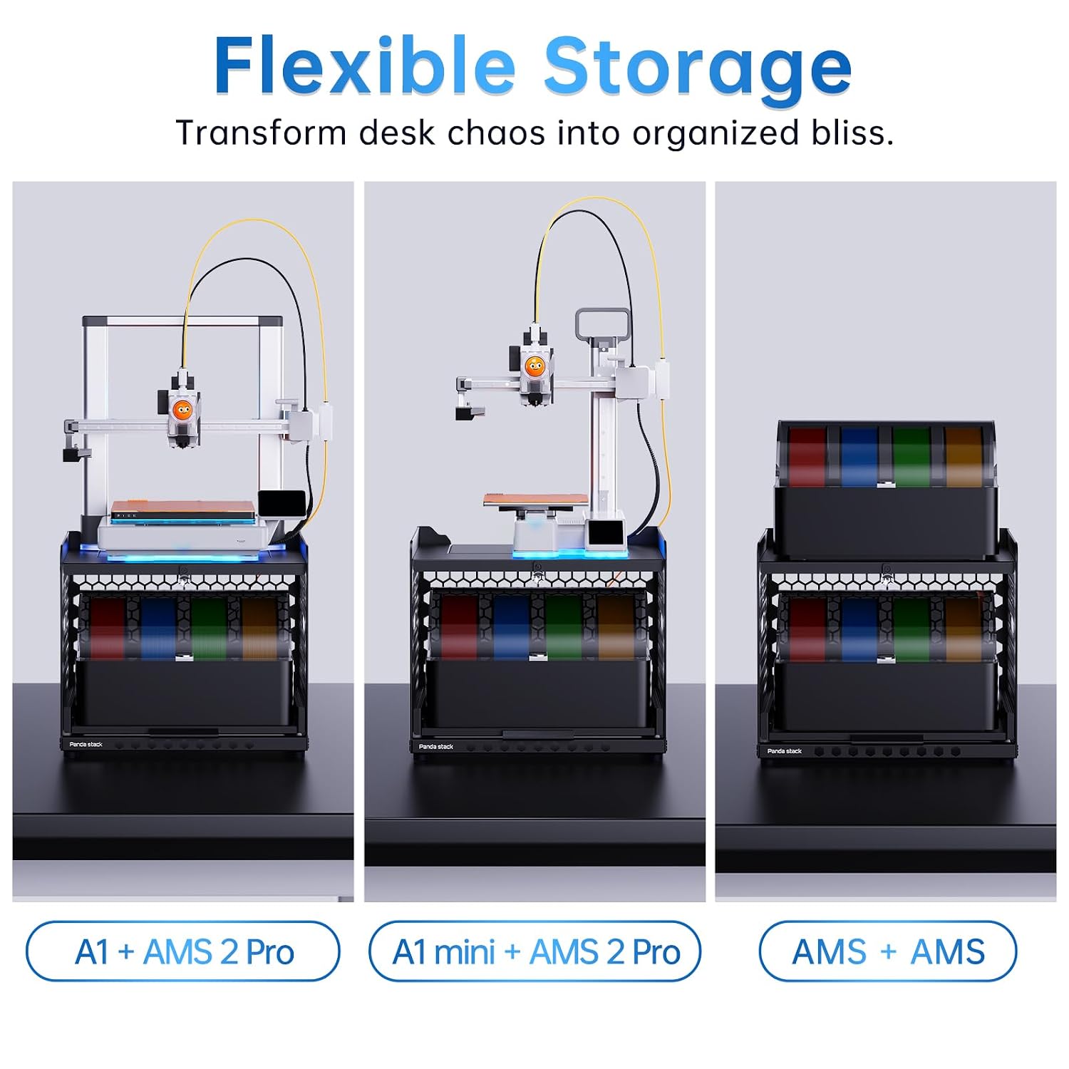 BIQU Panda Stack for Bambu-Lab A1 A1 Mini, 3D Printer AMS Stand Riser, Space Saving AMS Holder, Expandable Honeycomb Side Design